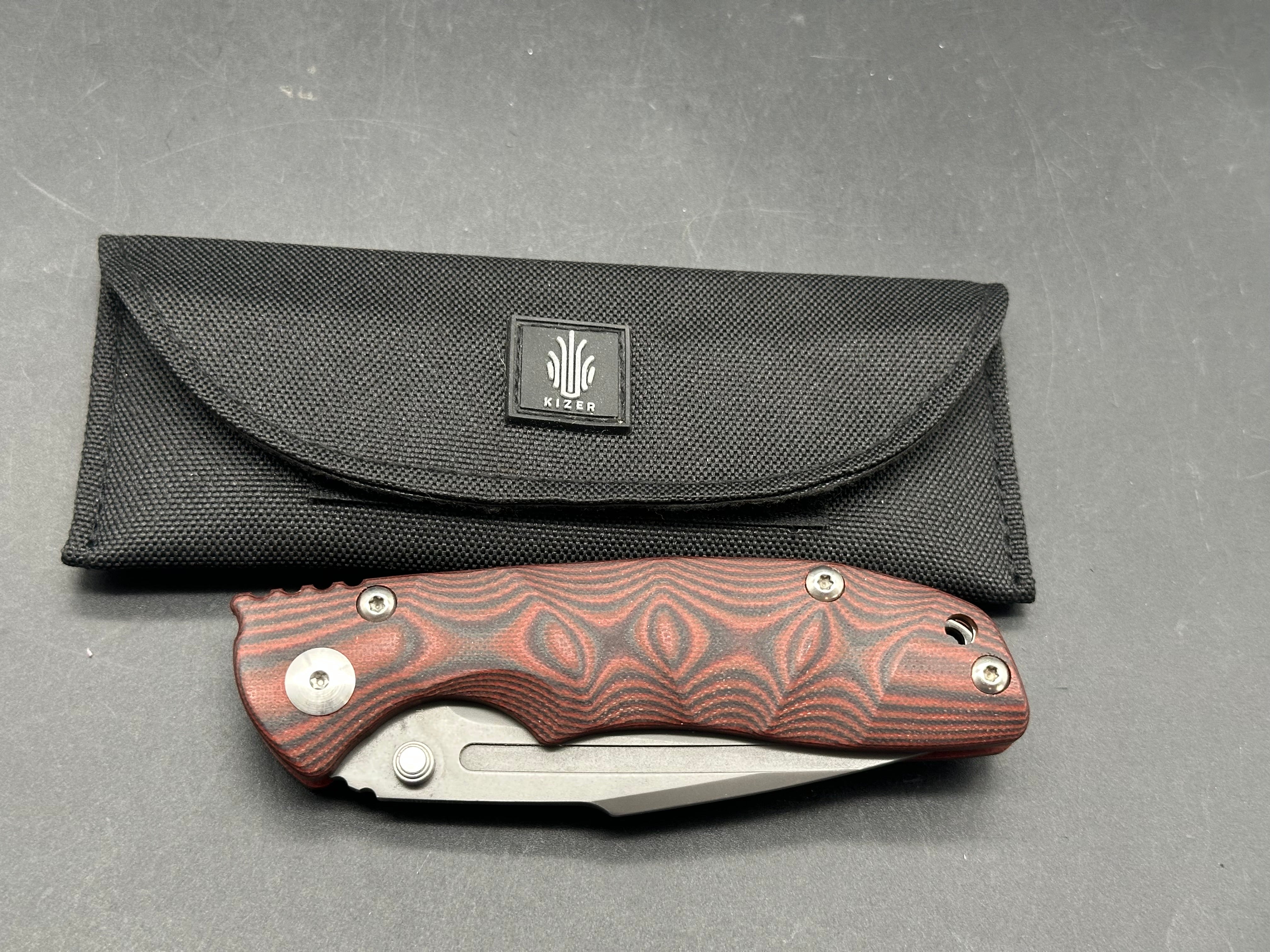 Kizer Vanguard Series Bolt Knife Red/Black G-10 (3.5" Gray)