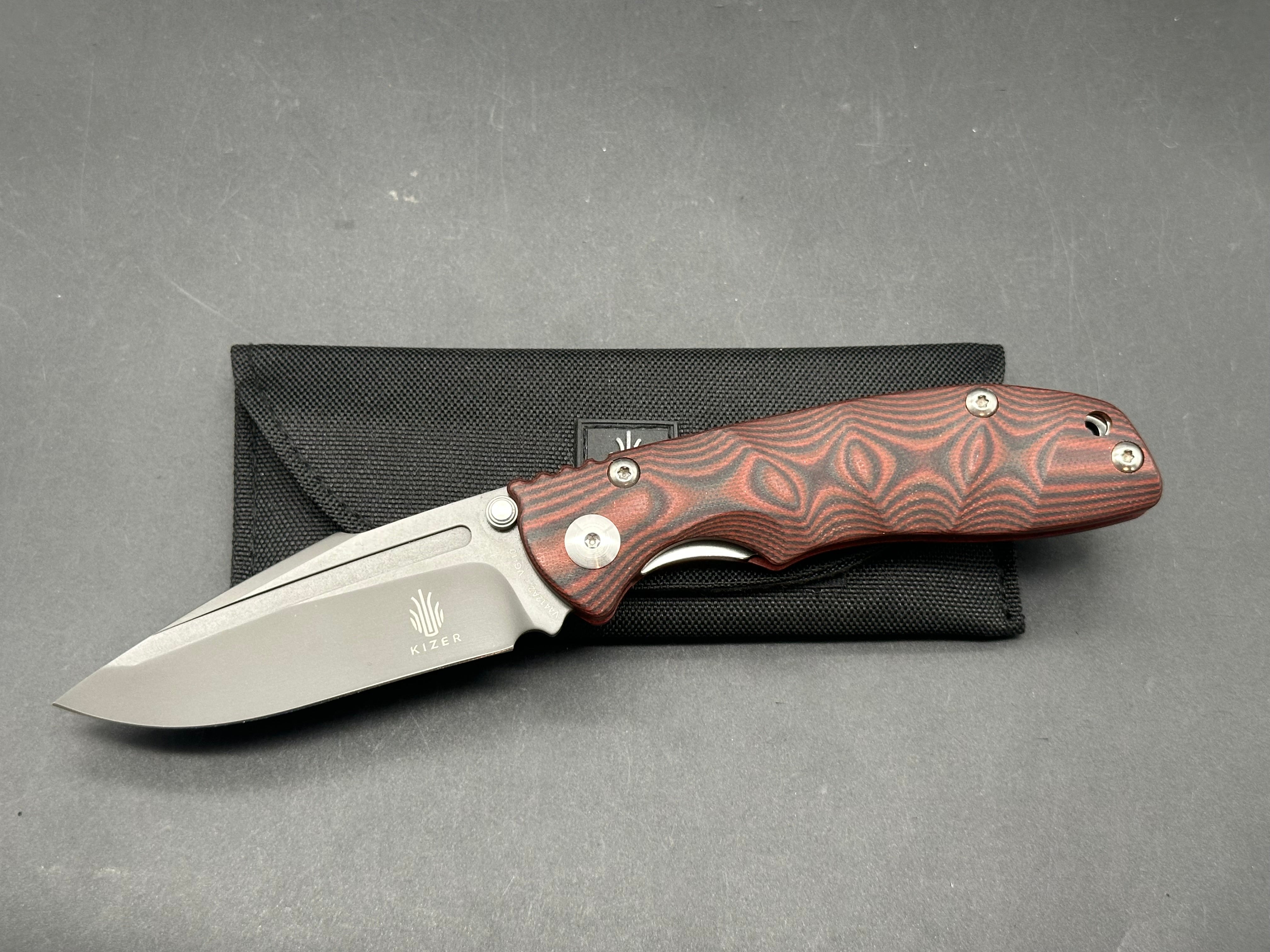Kizer Vanguard Series Bolt Knife Red/Black G-10 (3.5" Gray)