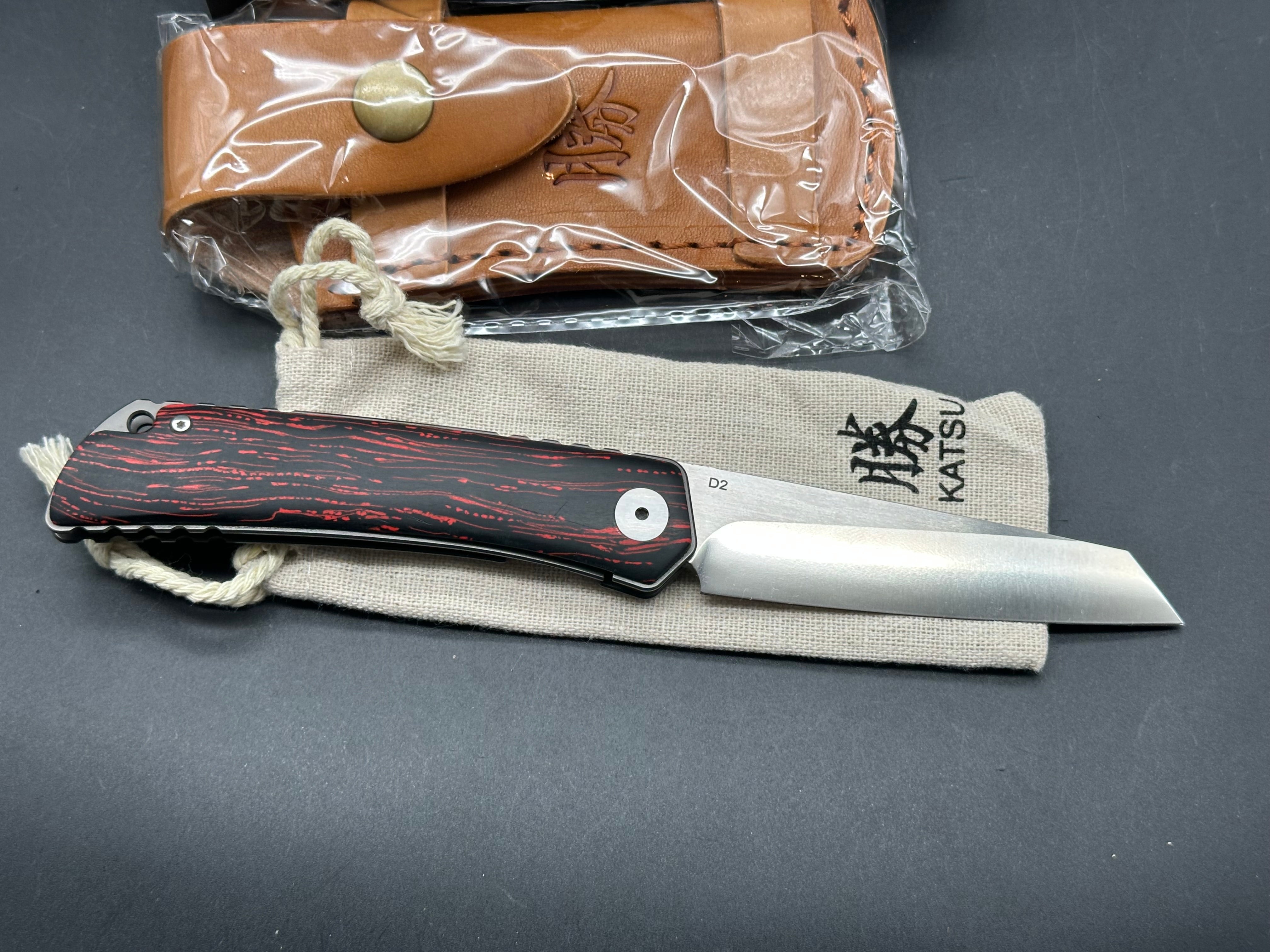 KATSU GK01, G10 Handle & D2 Steel Blade, Leather Sheath