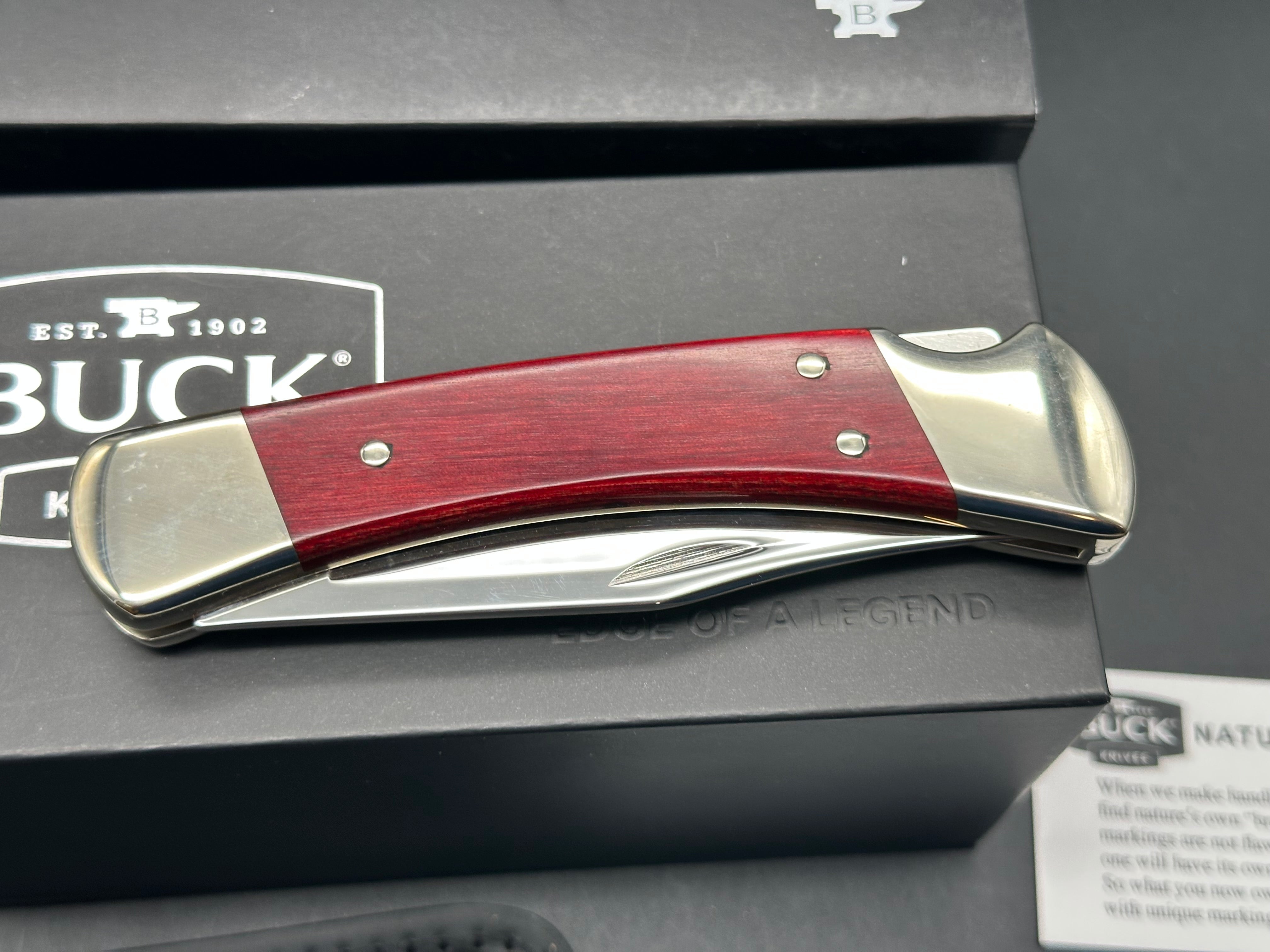 Buck Knives 110 Custom Shop Red Cherry wood and 420HC blade