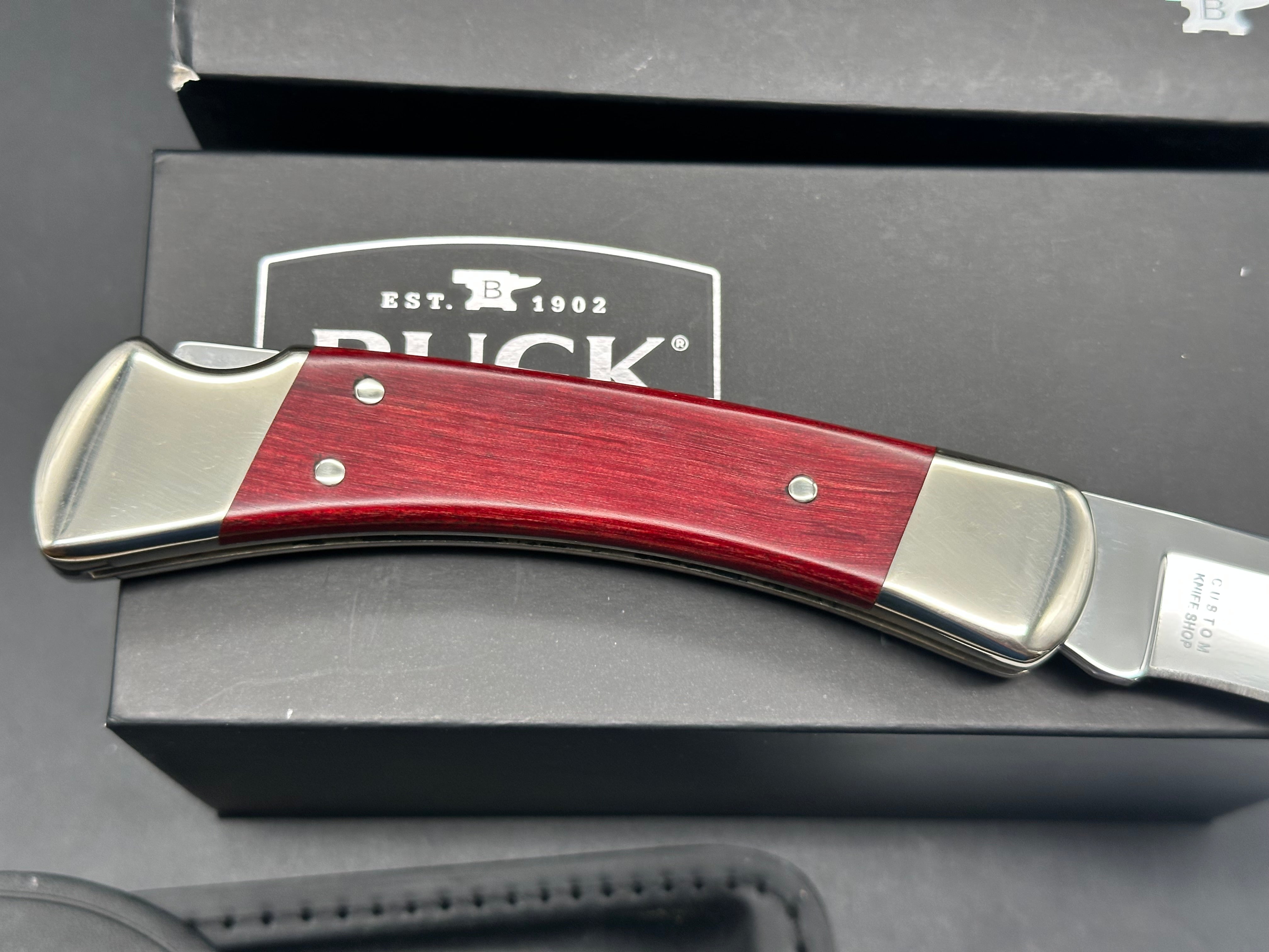 Buck Knives 110 Custom Shop Red Cherry wood and 420HC blade