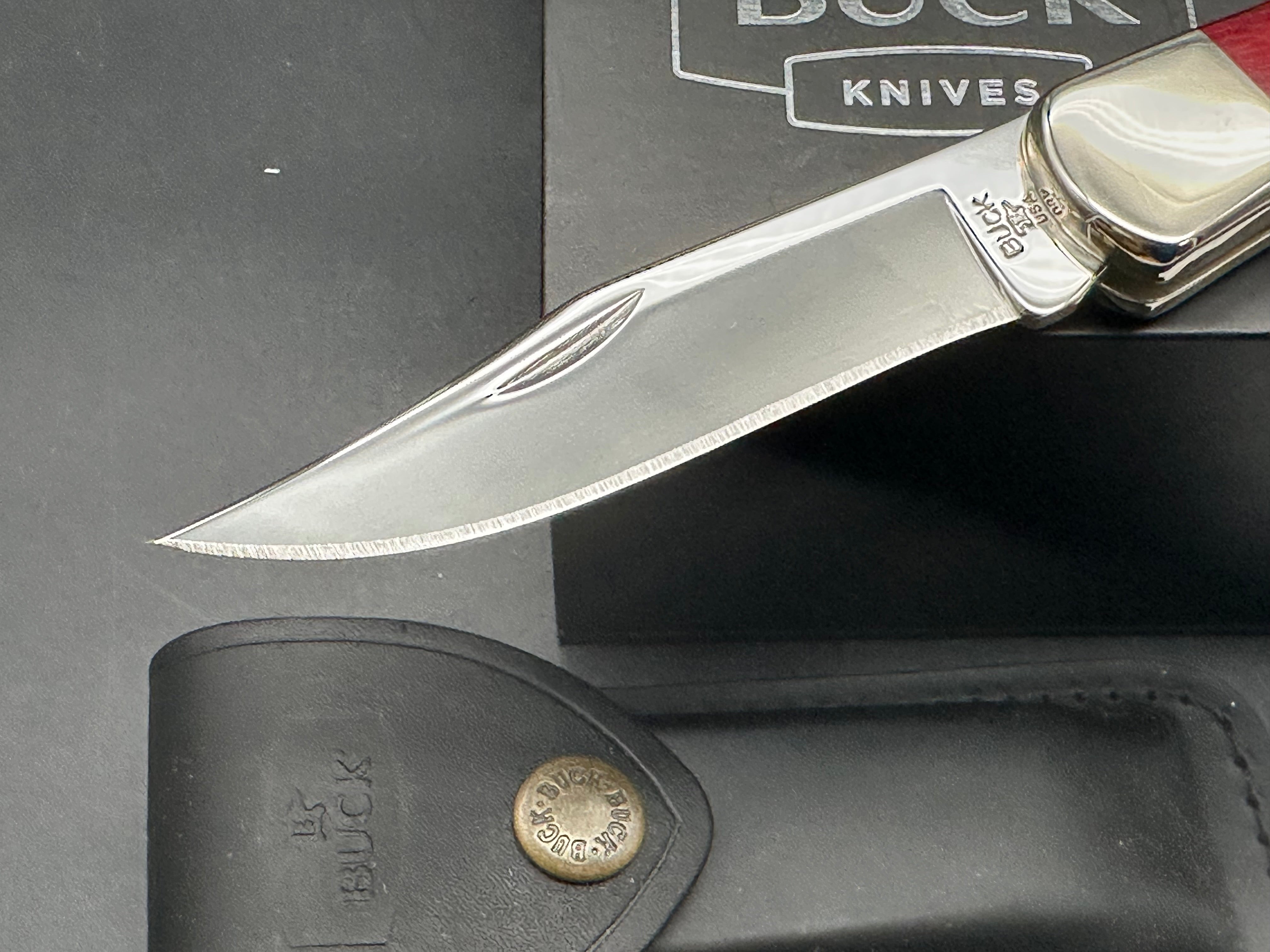 Buck Knives 110 Custom Shop Red Cherry wood and 420HC blade