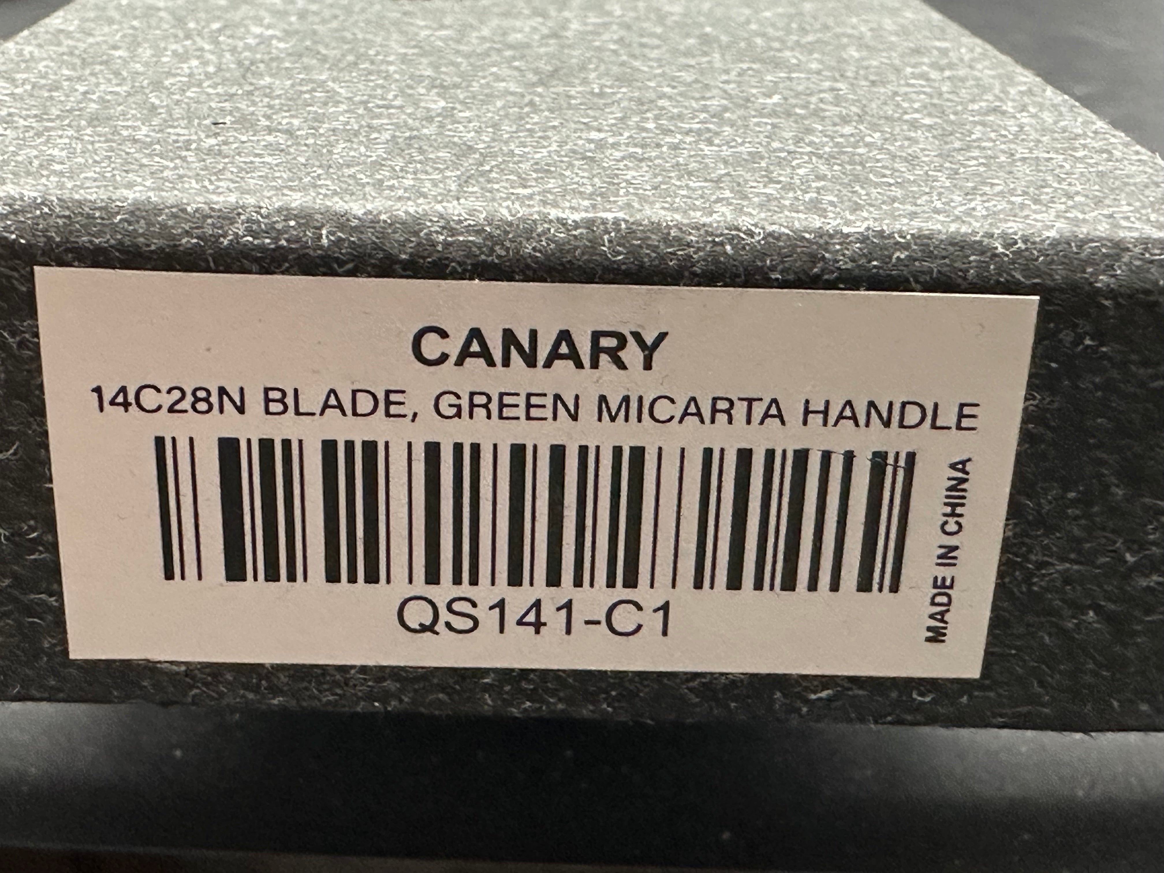 QSP Canary Neck Knife, 2.5" 14C28N Stonewash Blade with Green Micarta Handle.