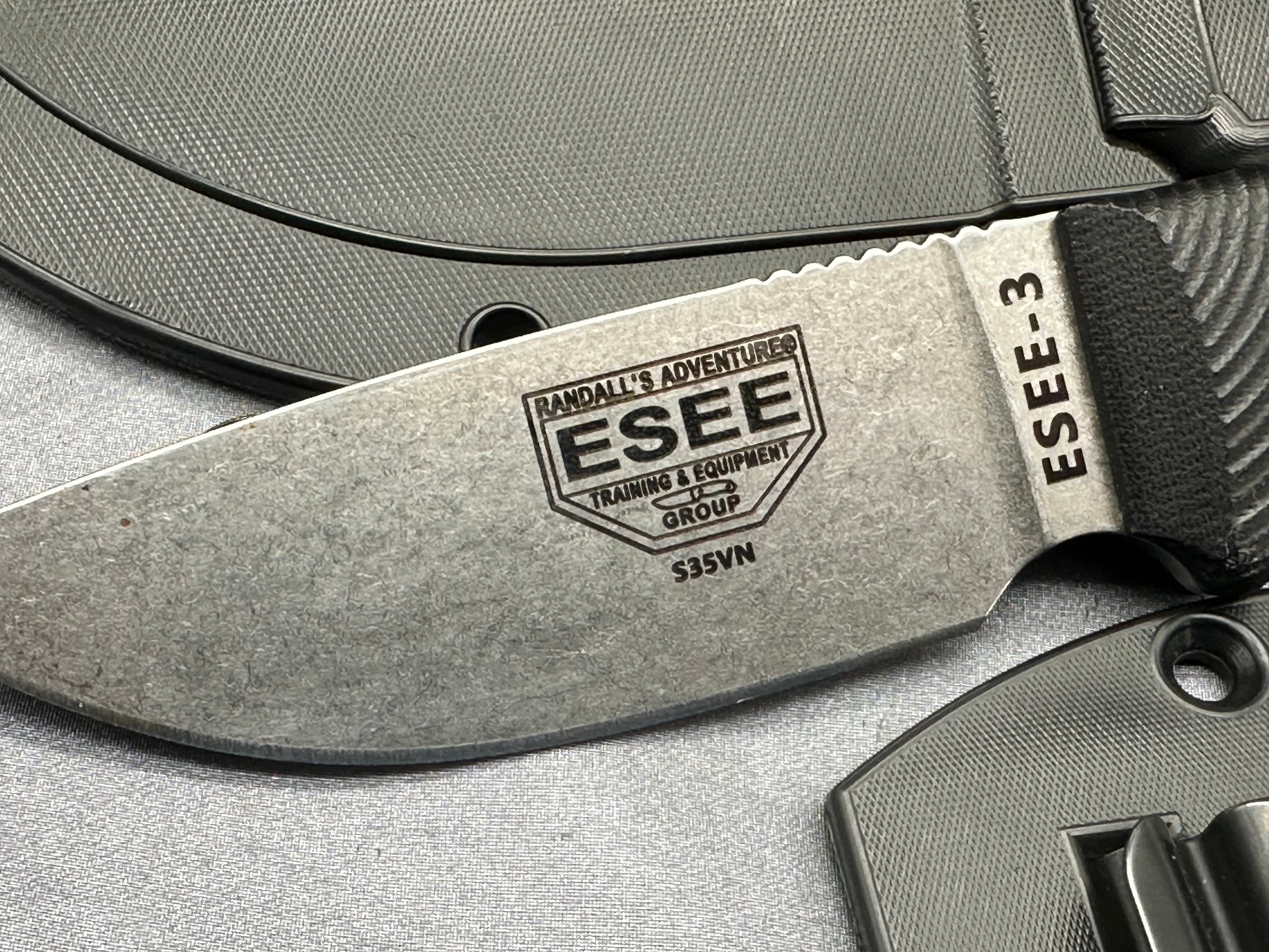 ESEE Knives ESEE-3 Fixed Blade Knife 3D Black G-10 (3.88" Stonewash S35VN)