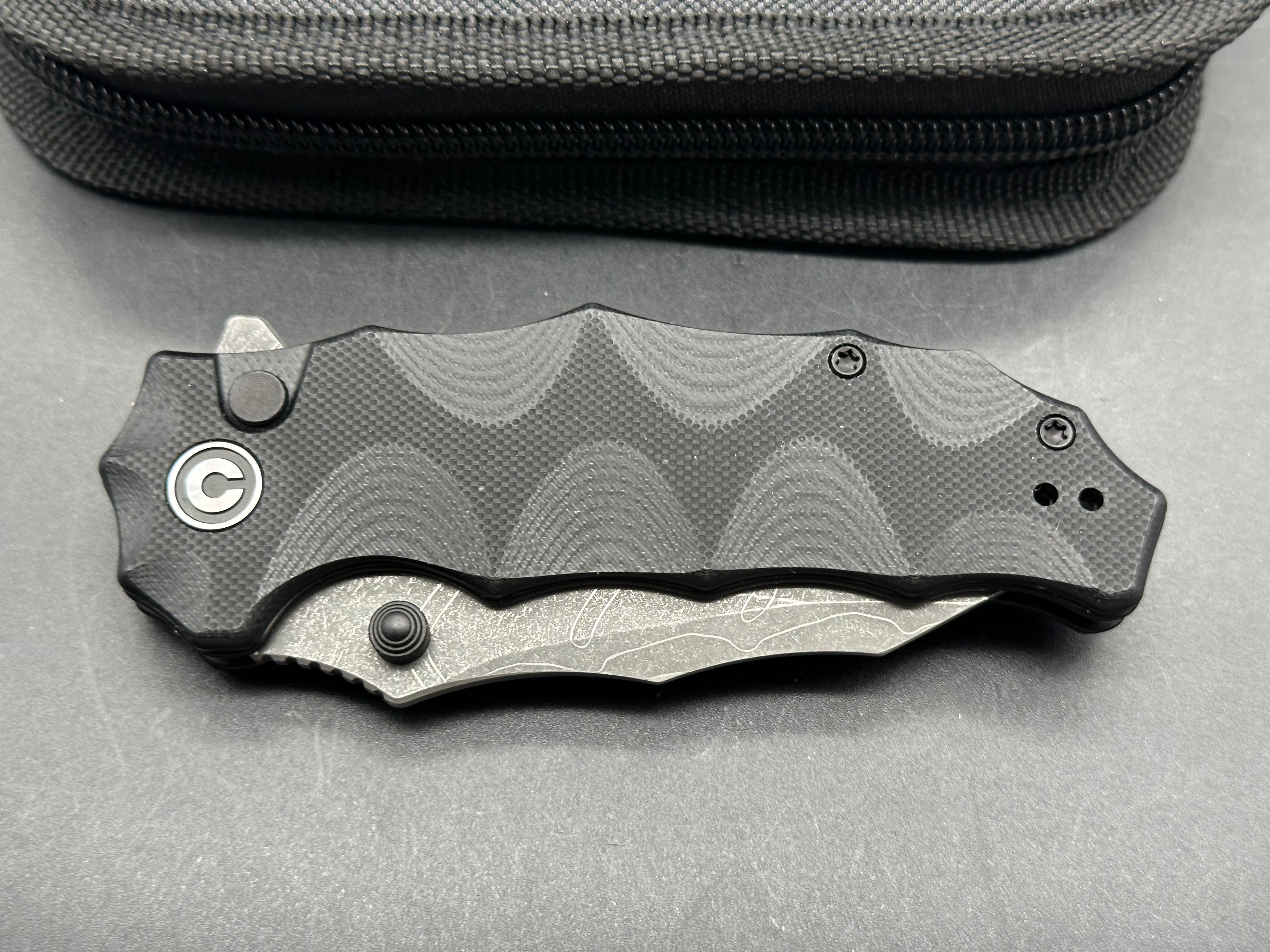 CIVIVI NATTERJACK FOLDING KNIFE MILLED BLACK G10 HANDLE DAMASCUS PLAIN EDGE