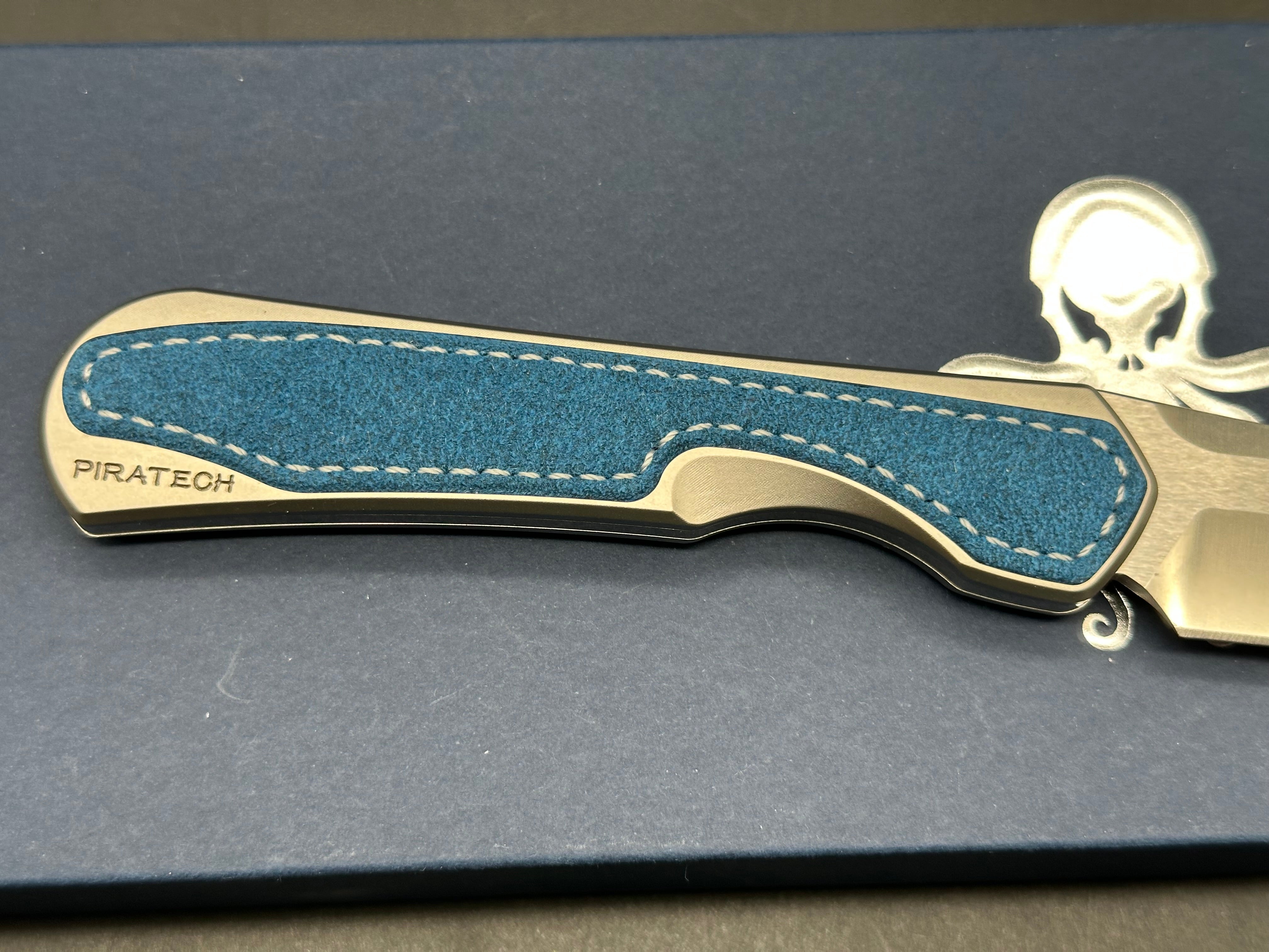 PIRATECH KRAKEN FIXED BLADE KNIFE BLUE TITANIUM HANDLE S35VN SHEEPSFOOT PLAIN EDGE