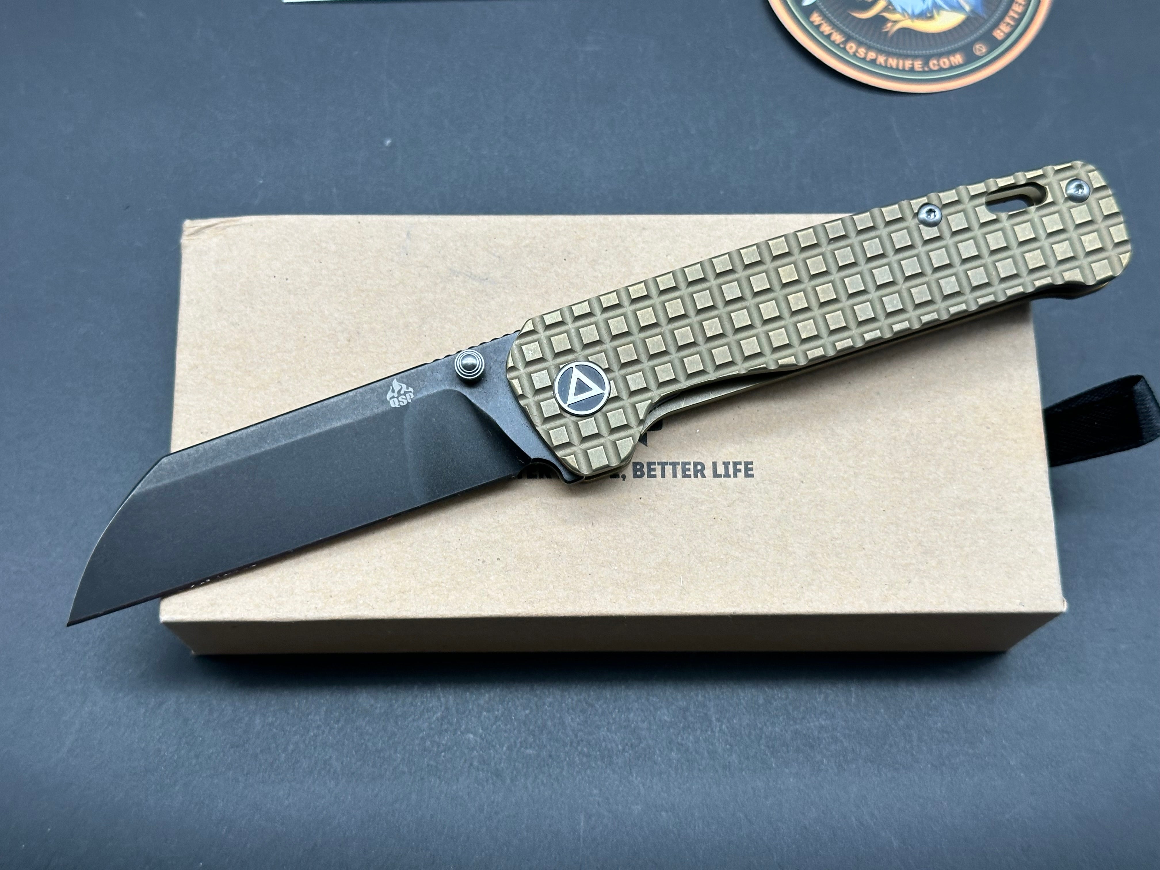 QSP Knife Penguin Frame Lock Knife Bronze Ti Fragtanium (3.4" Black SW)