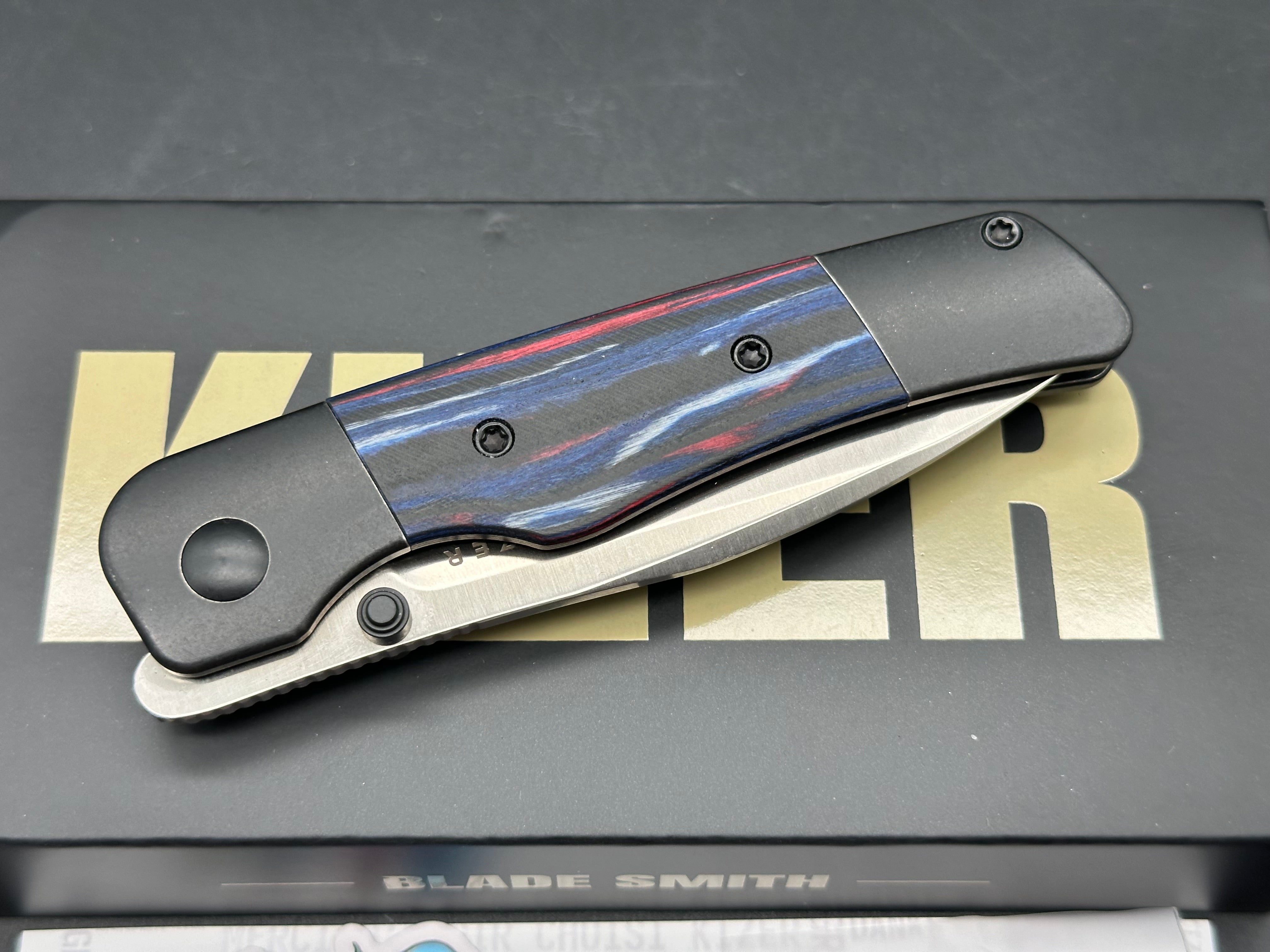 KIZER COYWOLF FOLDING KNIFE TITANIUM/RECONSTITUTED WOOD HANDLE S45VN PLAIN EDGE