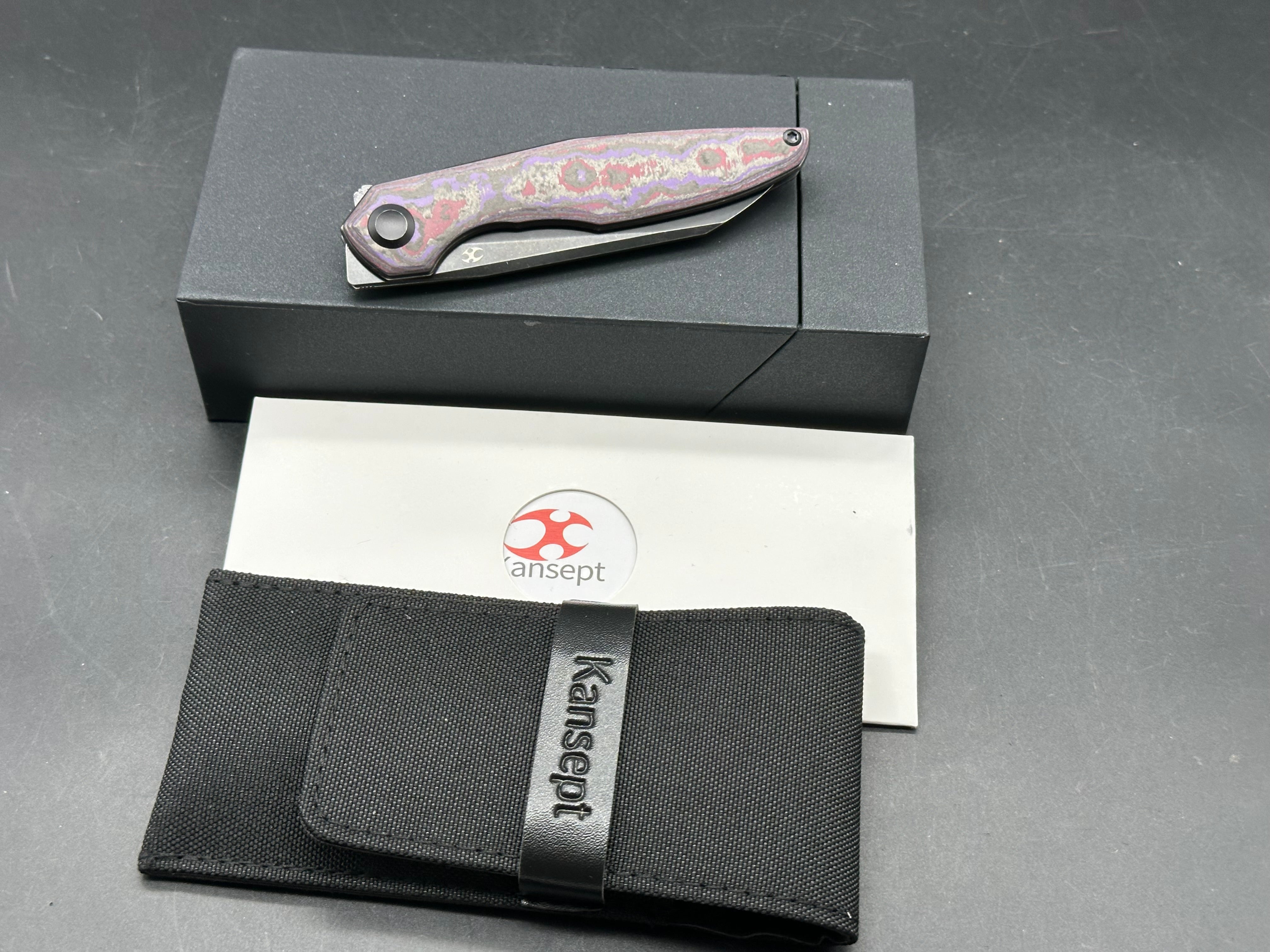 KANSEPT HALIDE FOLDING KNIFE PURPLE HAZE FATCARBON HANDLE S35VN PLAIN EDGE BLACKWASH FINISH