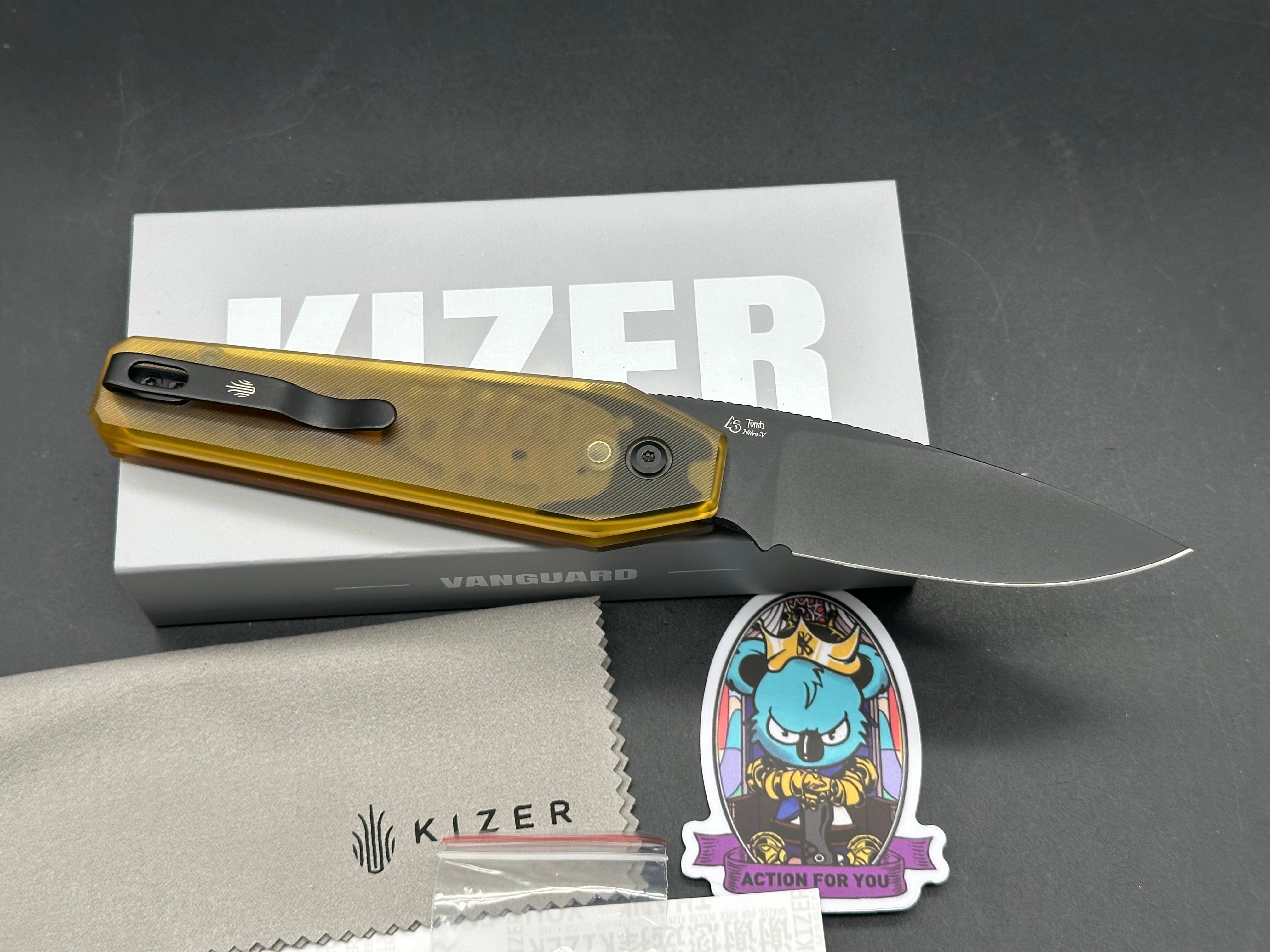 KIZER TOMB FOLDING KNIFE PEI HANDLE NITRO-V PLAIN EDGE