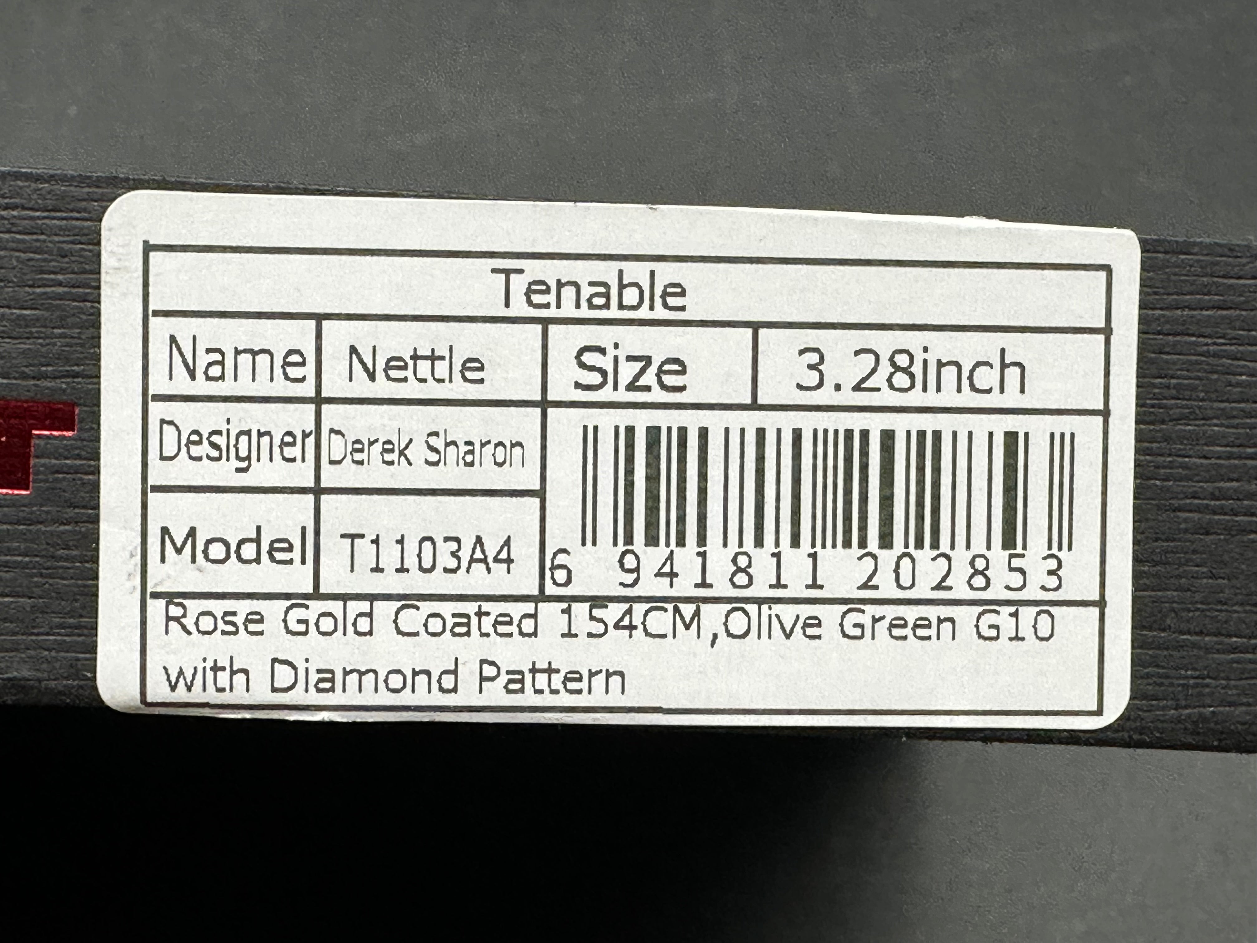 KANSEPT NETTLE FOLDING KNIFE OLIVE GREEN G10 HANDLE 154CM TANTO PLAIN EDGE ROSE GOLD FINISH