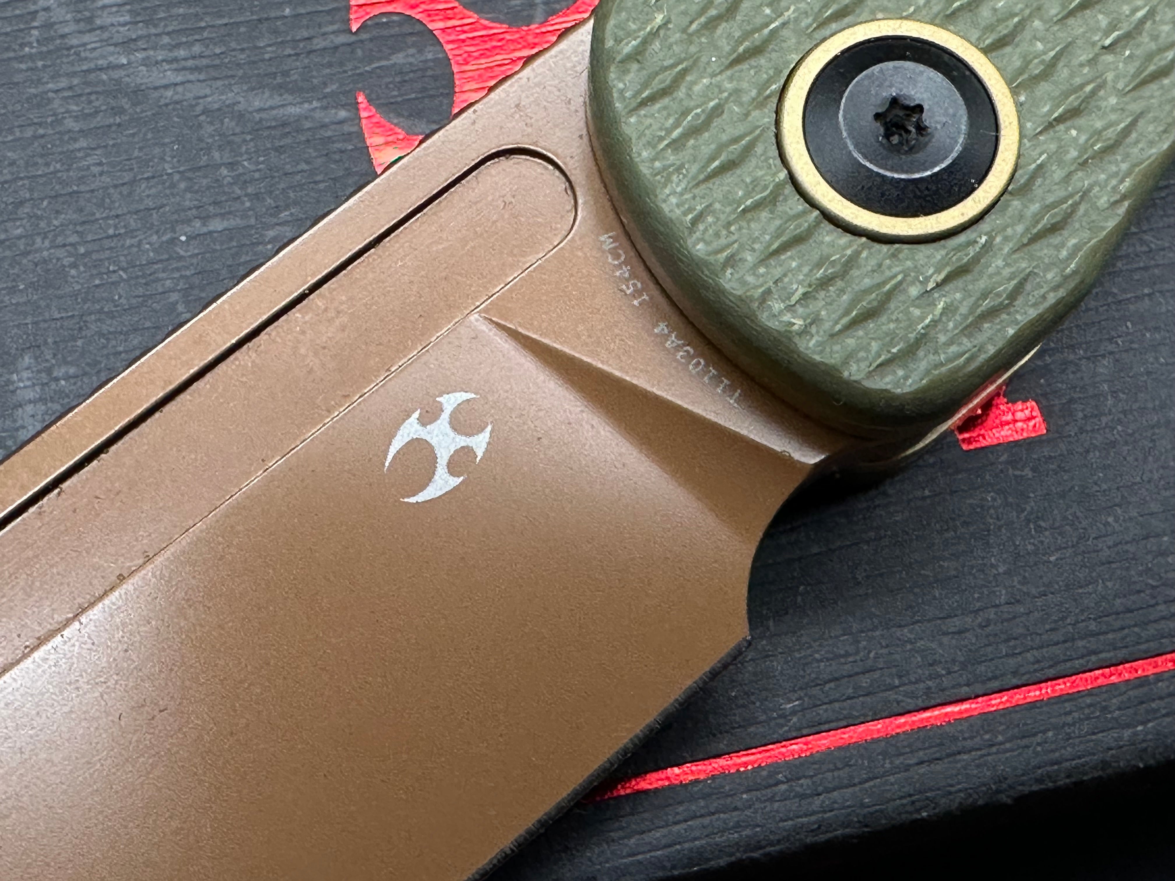 KANSEPT NETTLE FOLDING KNIFE OLIVE GREEN G10 HANDLE 154CM TANTO PLAIN EDGE ROSE GOLD FINISH