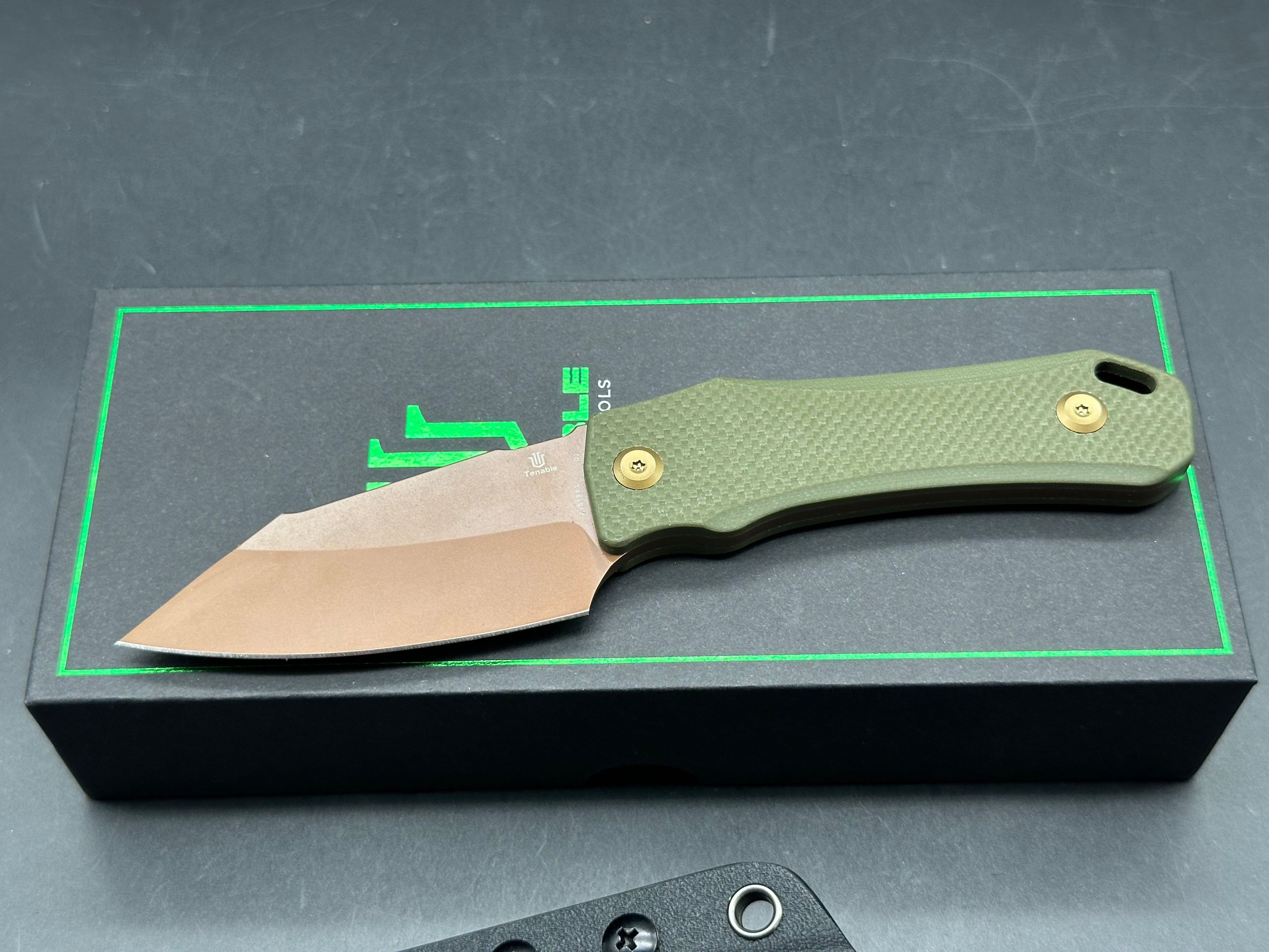 TENABLE LOKI FIXED BLADE KNIFE OLIVE GREEN G10 HANDLE D2 PLAIN EDGE ROSE GOLD FINISH
