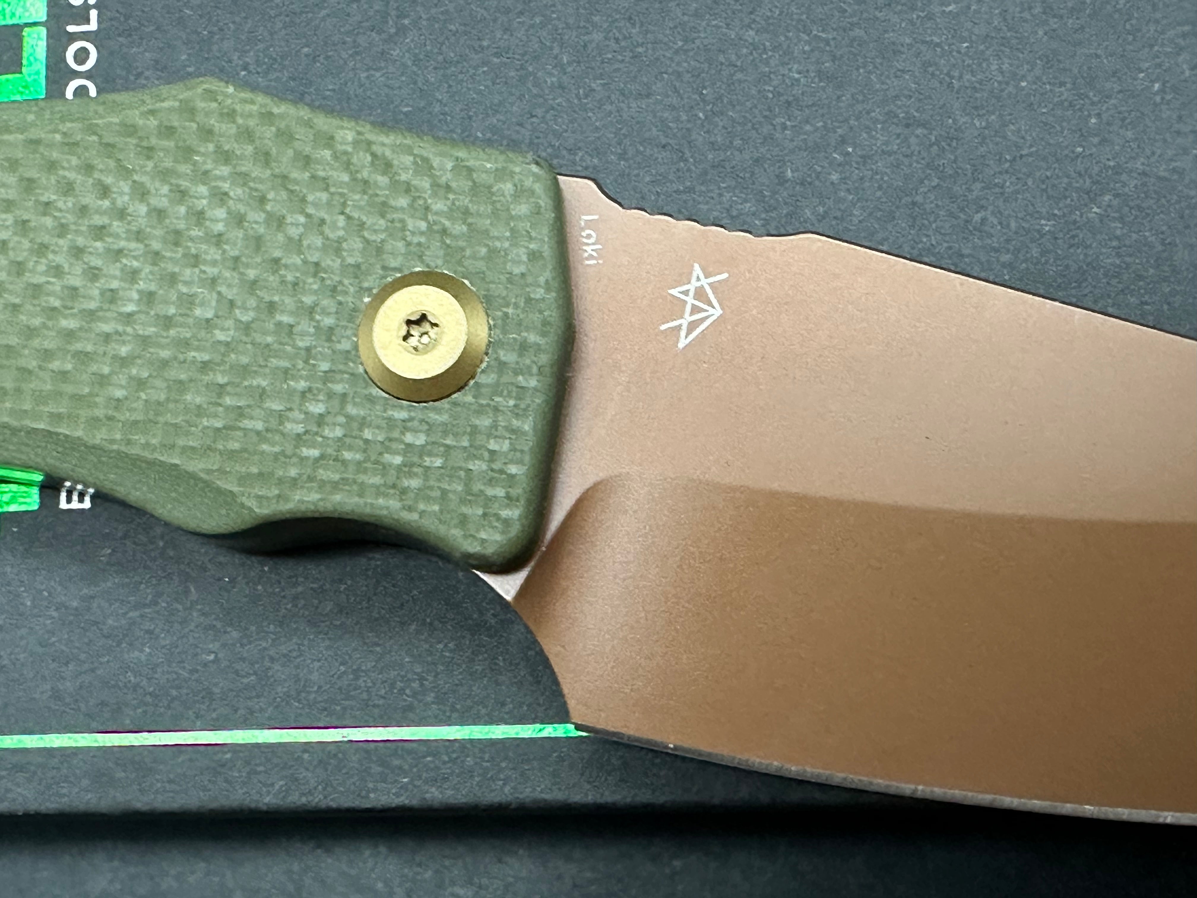 TENABLE LOKI FIXED BLADE KNIFE OLIVE GREEN G10 HANDLE D2 PLAIN EDGE ROSE GOLD FINISH