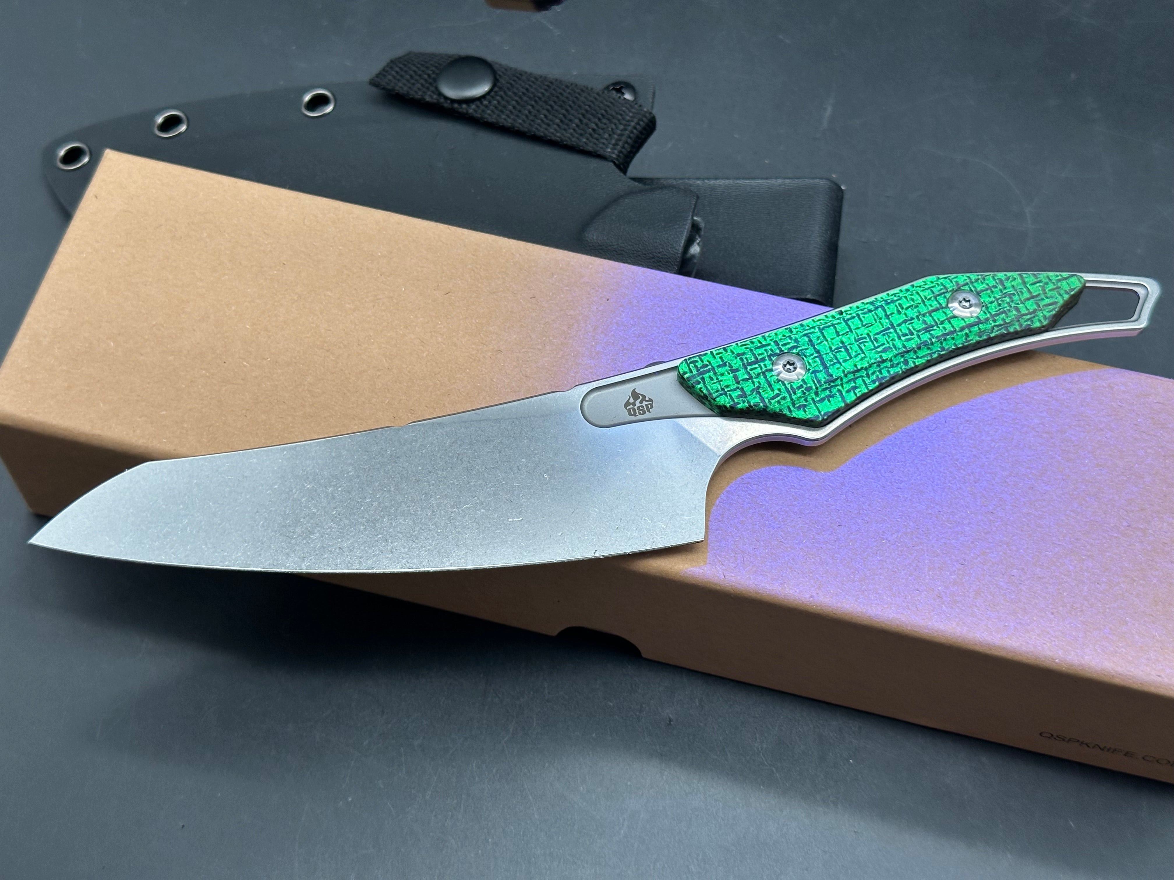 QSP T-COOK FIXED BLADE KNIFE BLACK GLOW IN THE DARK HANDLE NITRO-V WHARNCLIFFE PLAIN EDGE STONEWASH