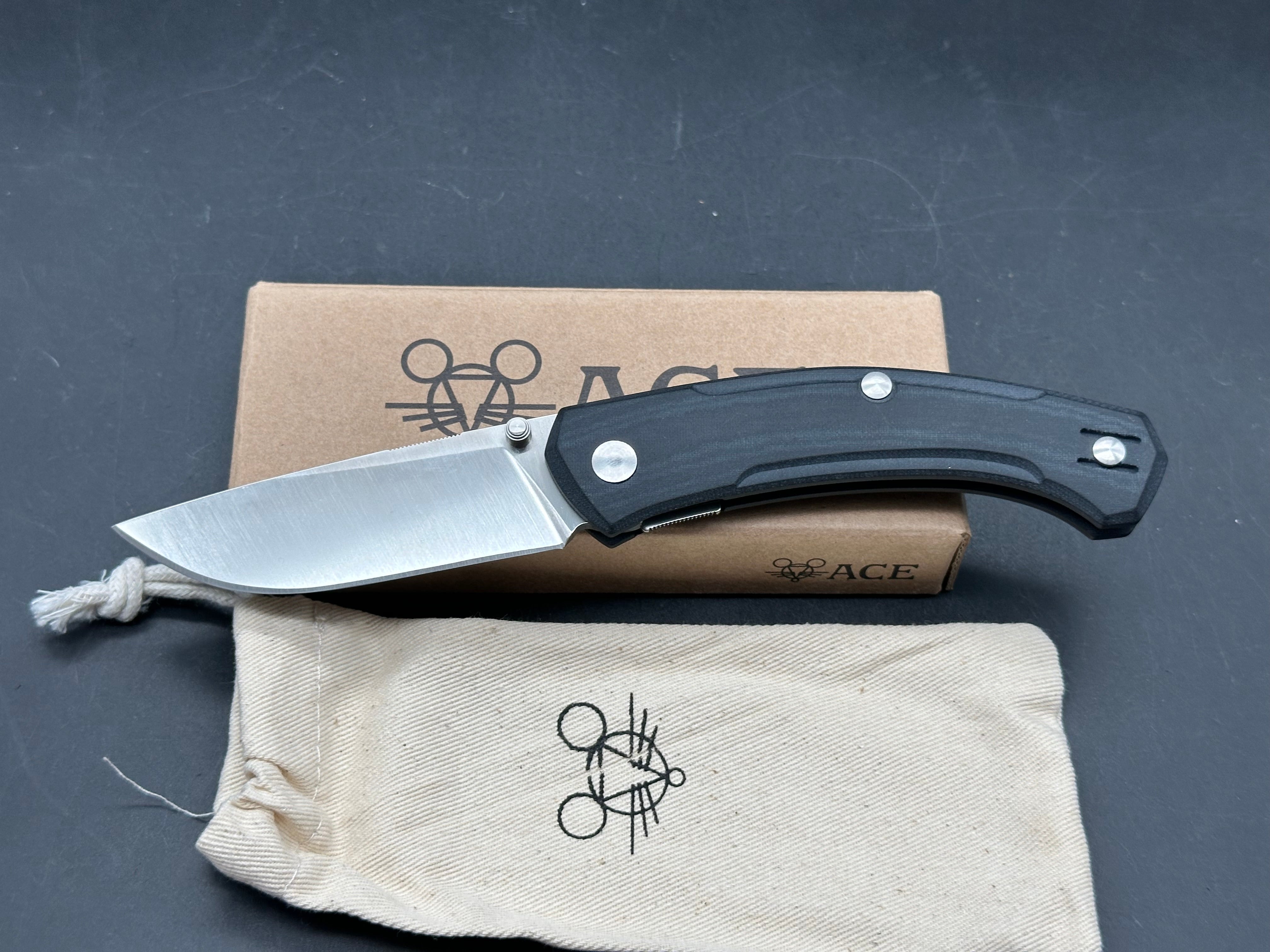 GIANTMOUSE KNIVES ACE IONA V2 FOLDING KNIFE BLACK LINEN MICARTA HANDLE MAGNACUT STEEL