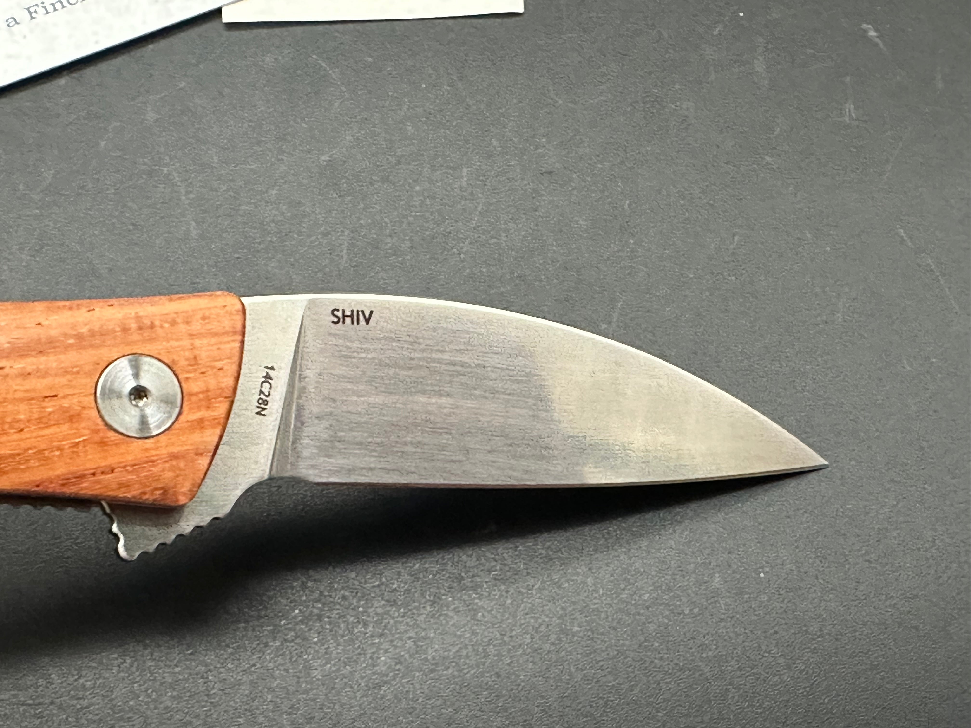 FINCH SHIV MKURUTI WOOD HANDLE 14C28N PLAIN EDGE SATIN FINISH FIN-SHIV-MK