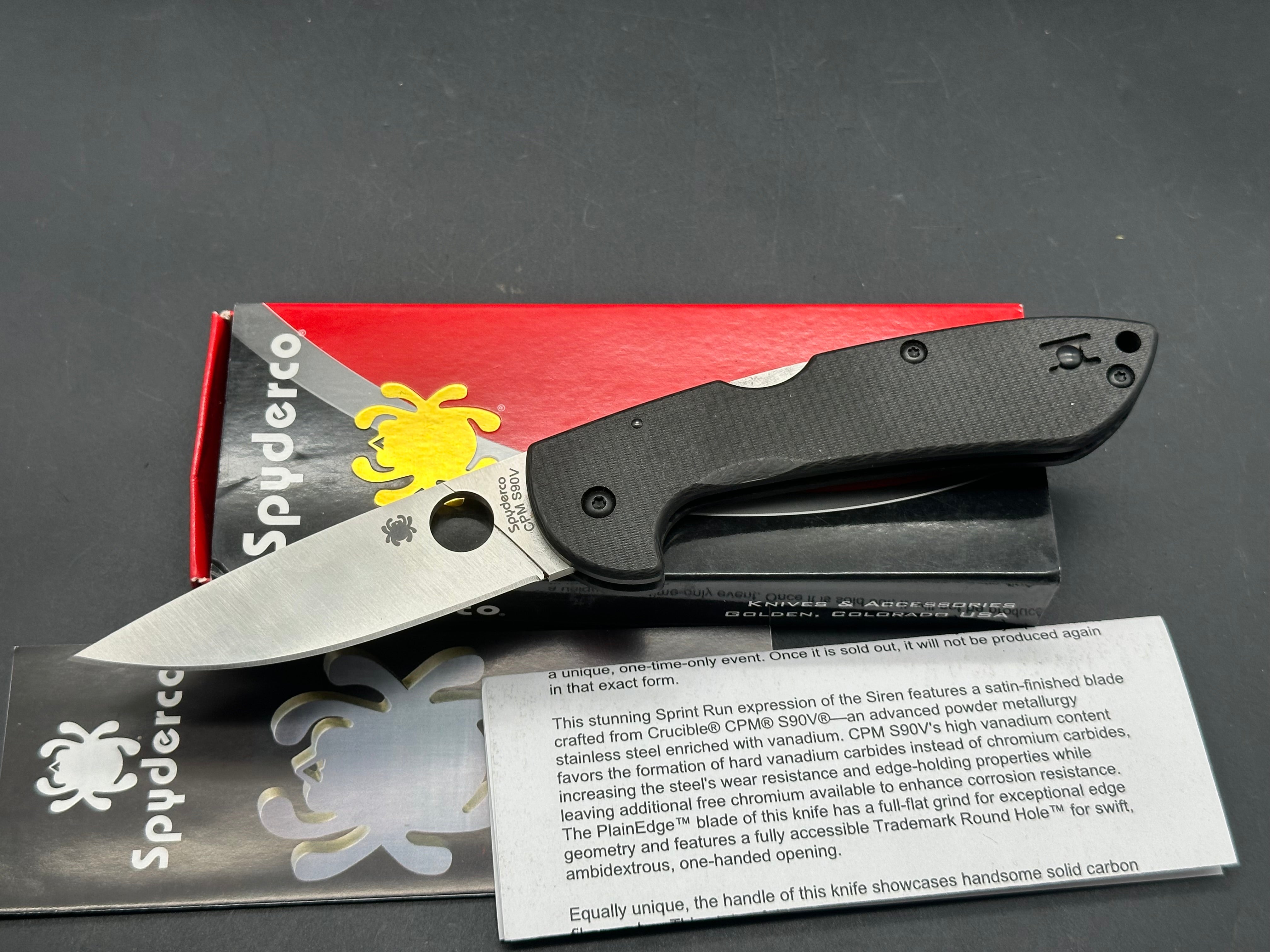 Spyderco Siren Lockback Knife Sprint Run Carbon Fiber (3.6" Satin S90V)
