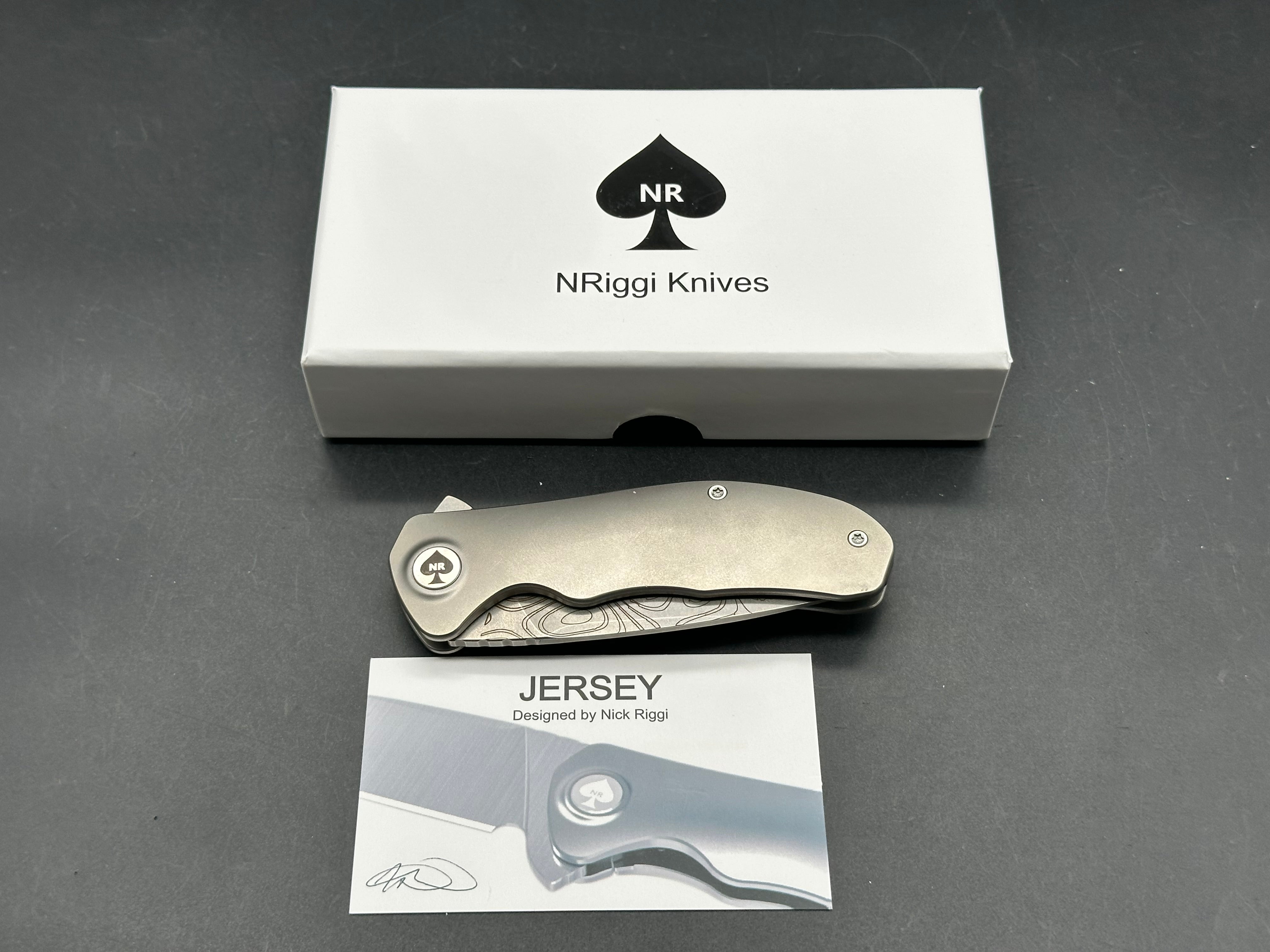 NRiggi Knives "JERSEY" Titanium handle CPM 20CV laser engraved stonewashed blade