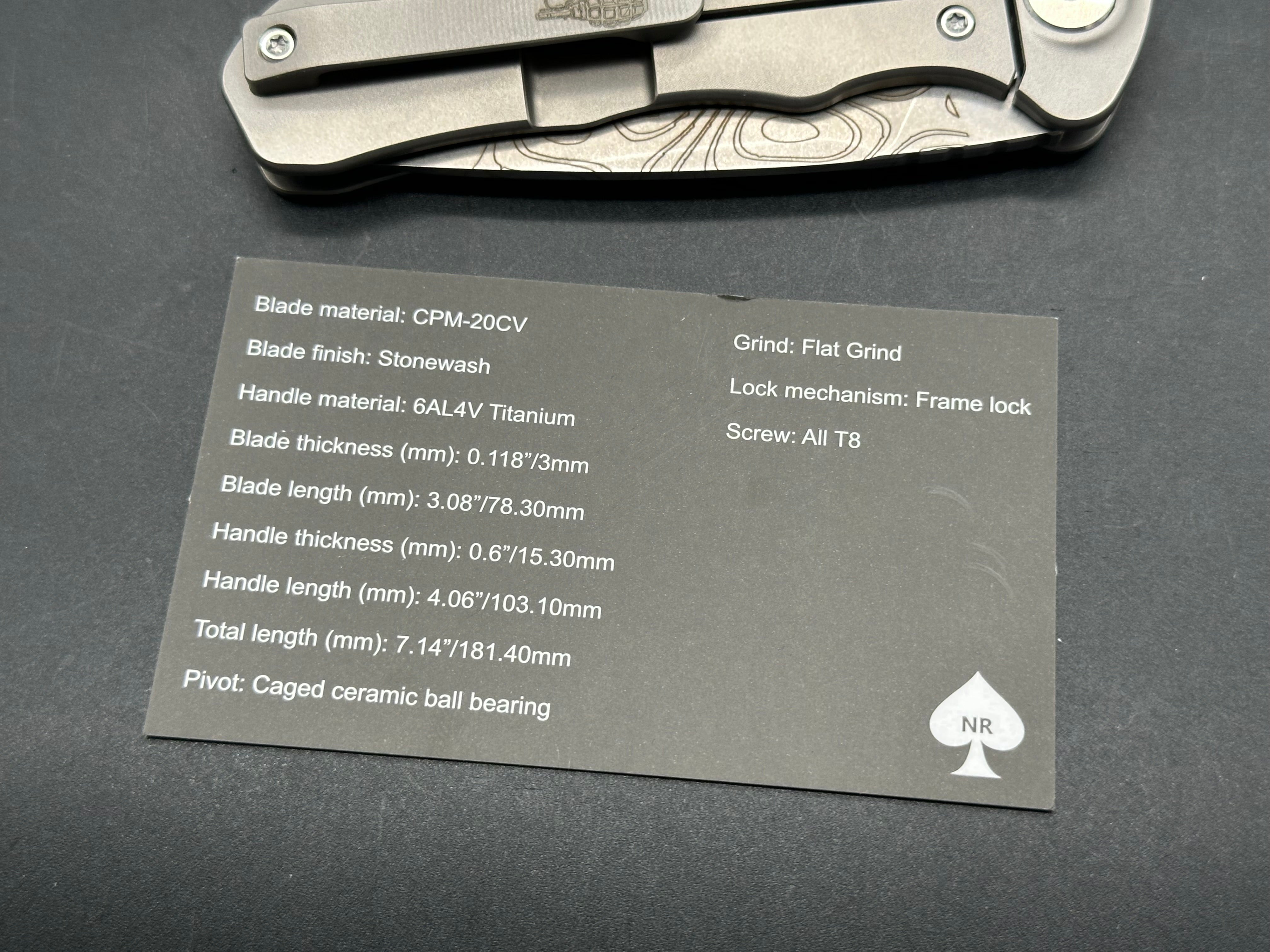 NRiggi Knives "JERSEY" Titanium handle CPM 20CV laser engraved stonewashed blade