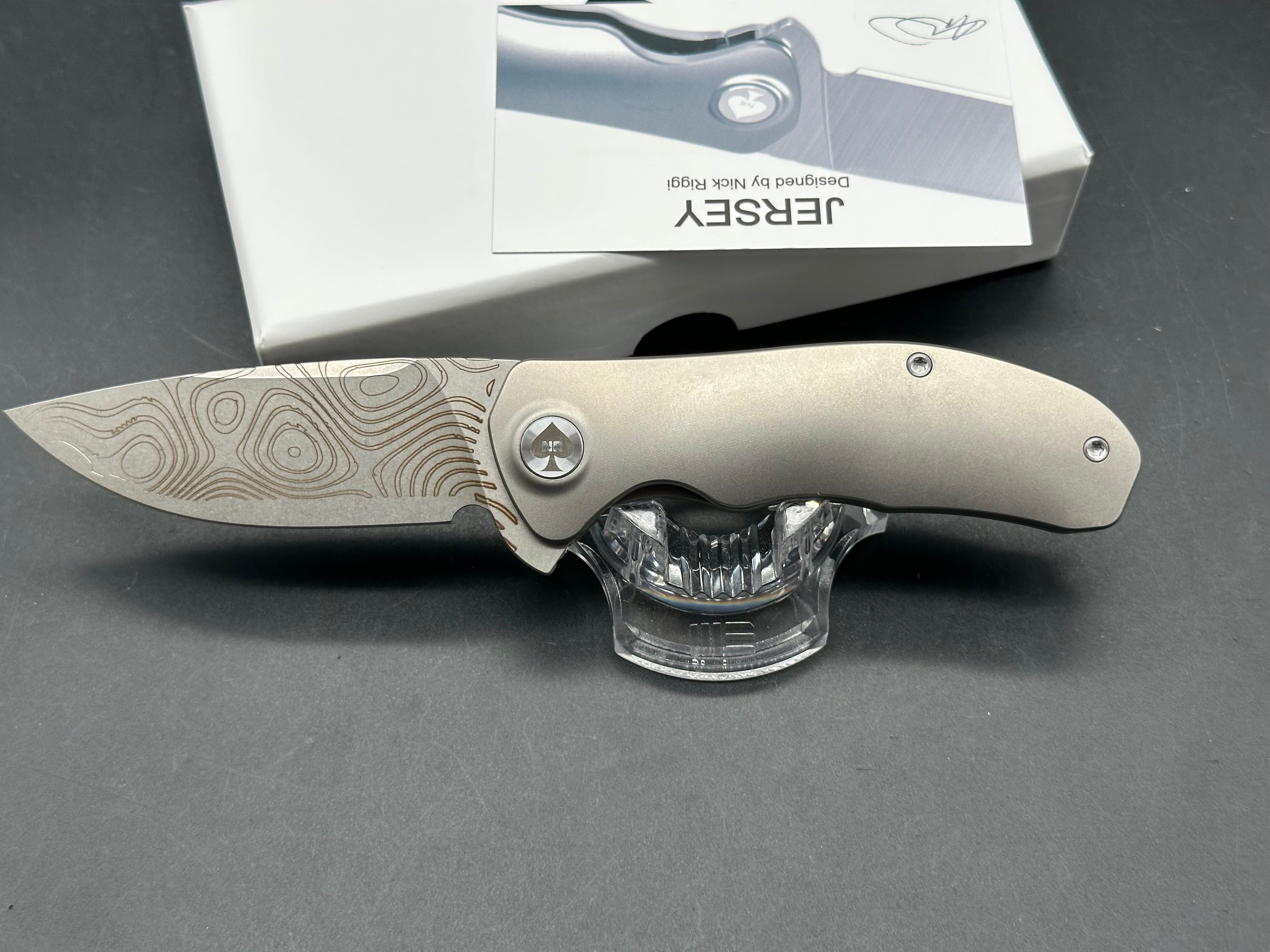 NRiggi Knives "JERSEY" Titanium handle CPM 20CV laser engraved stonewashed blade