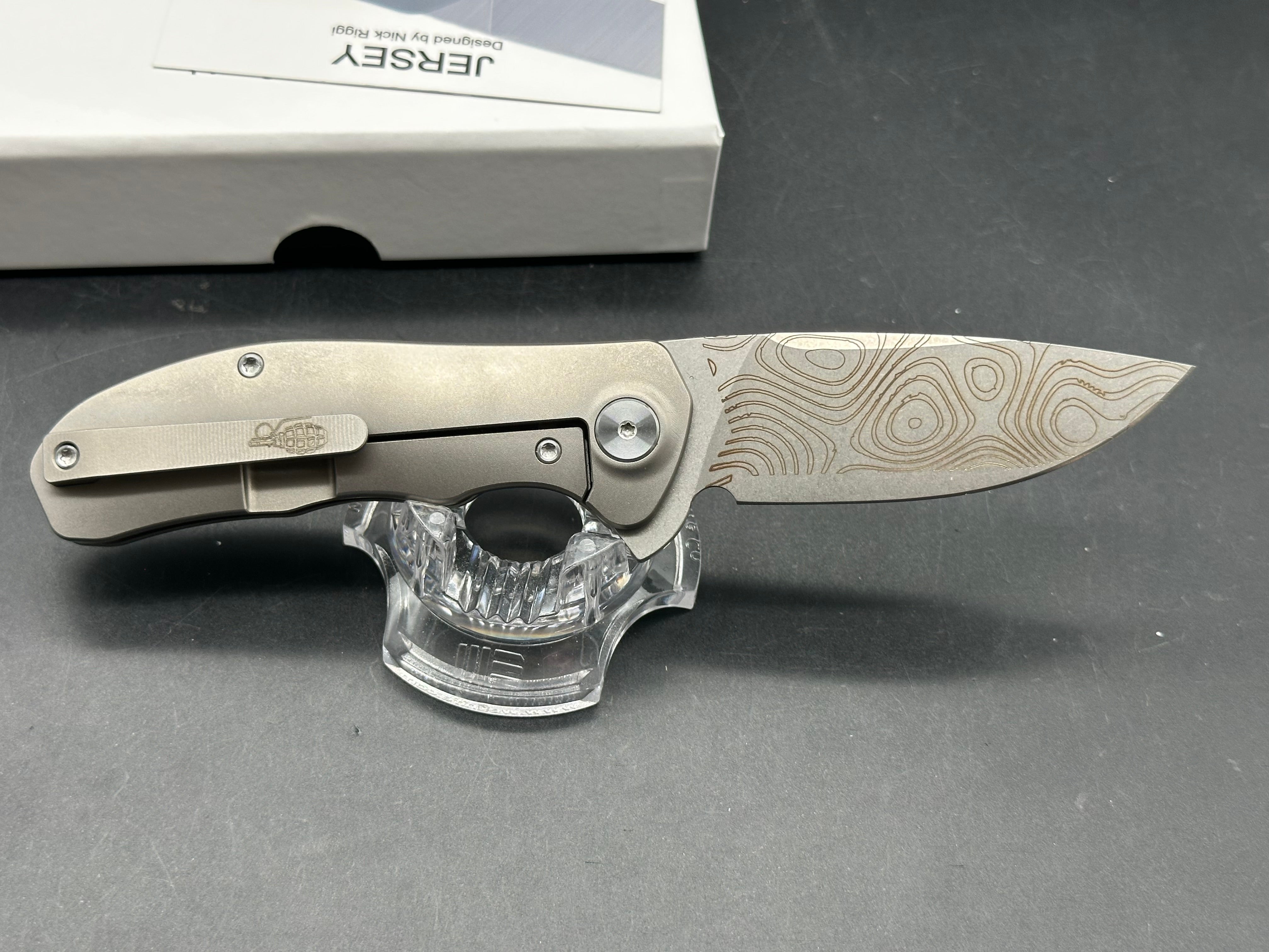 NRiggi Knives "JERSEY" Titanium handle CPM 20CV laser engraved stonewashed blade