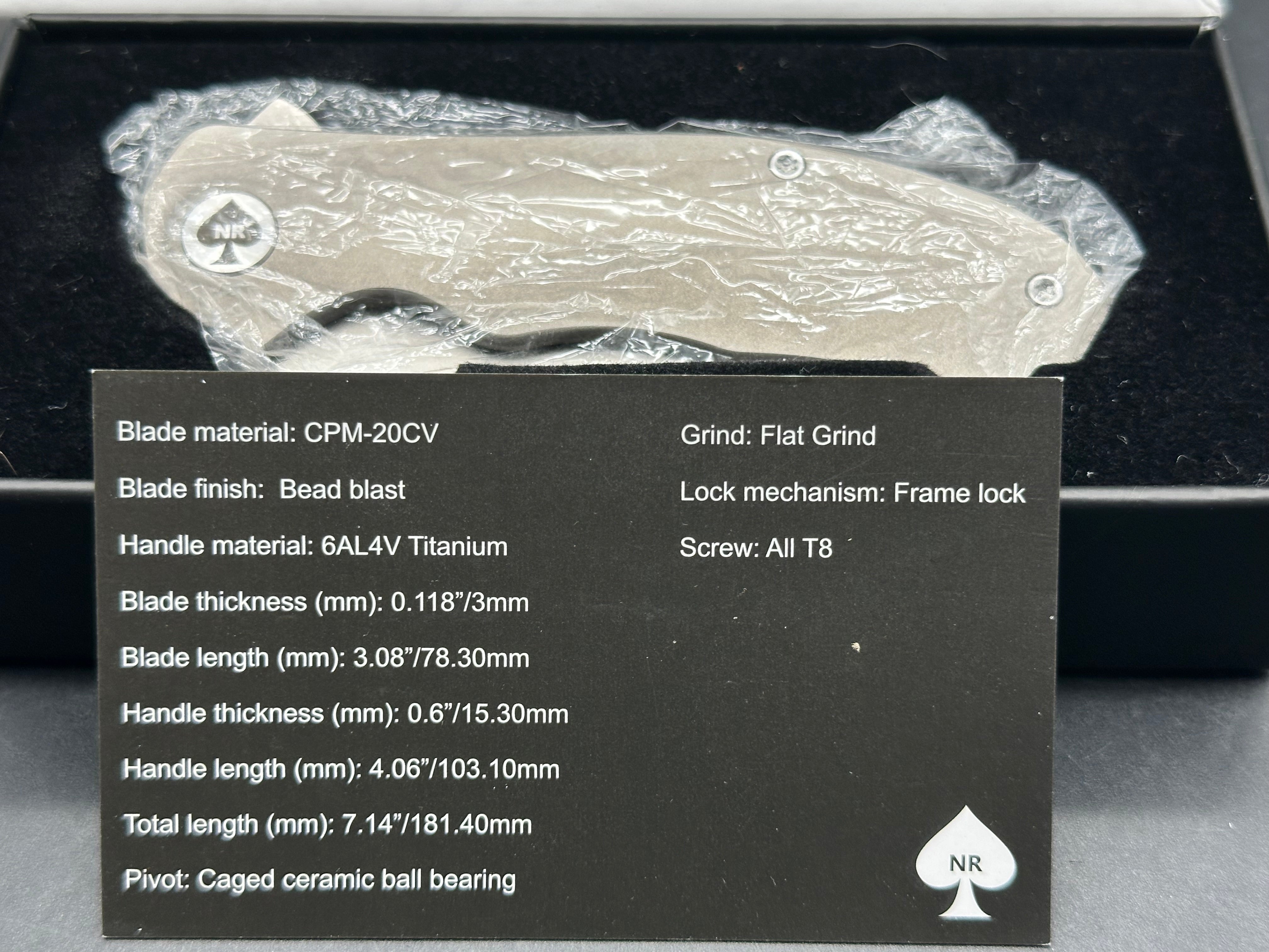 NRiggi Knives "JERSEY" Laser Engraved Wave Titanium Scales w/CPM 20CV bead blast blade