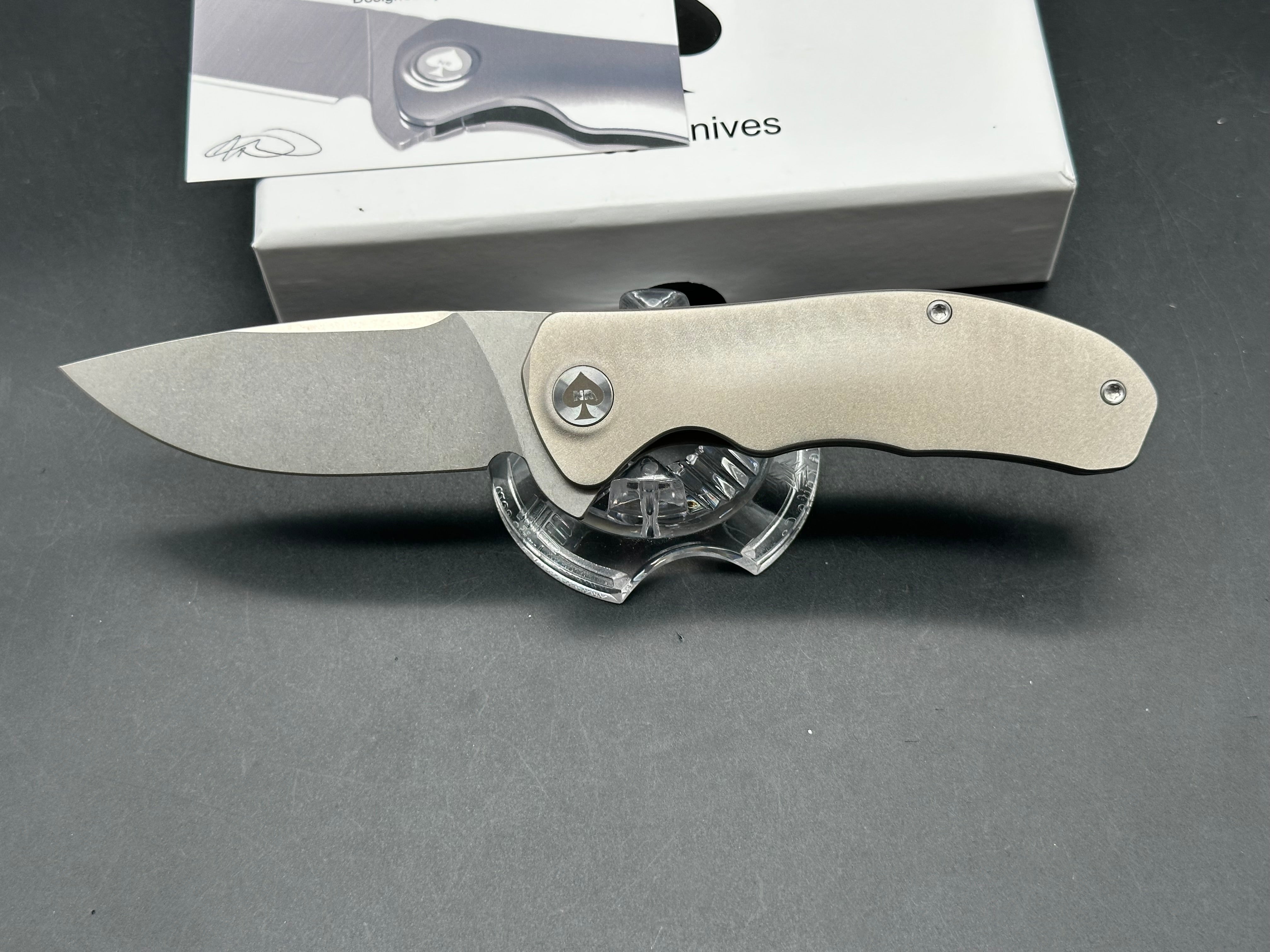 NRiggi Knives "JERSEY" Laser Engraved Wave Titanium Scales w/CPM 20CV bead blast blade