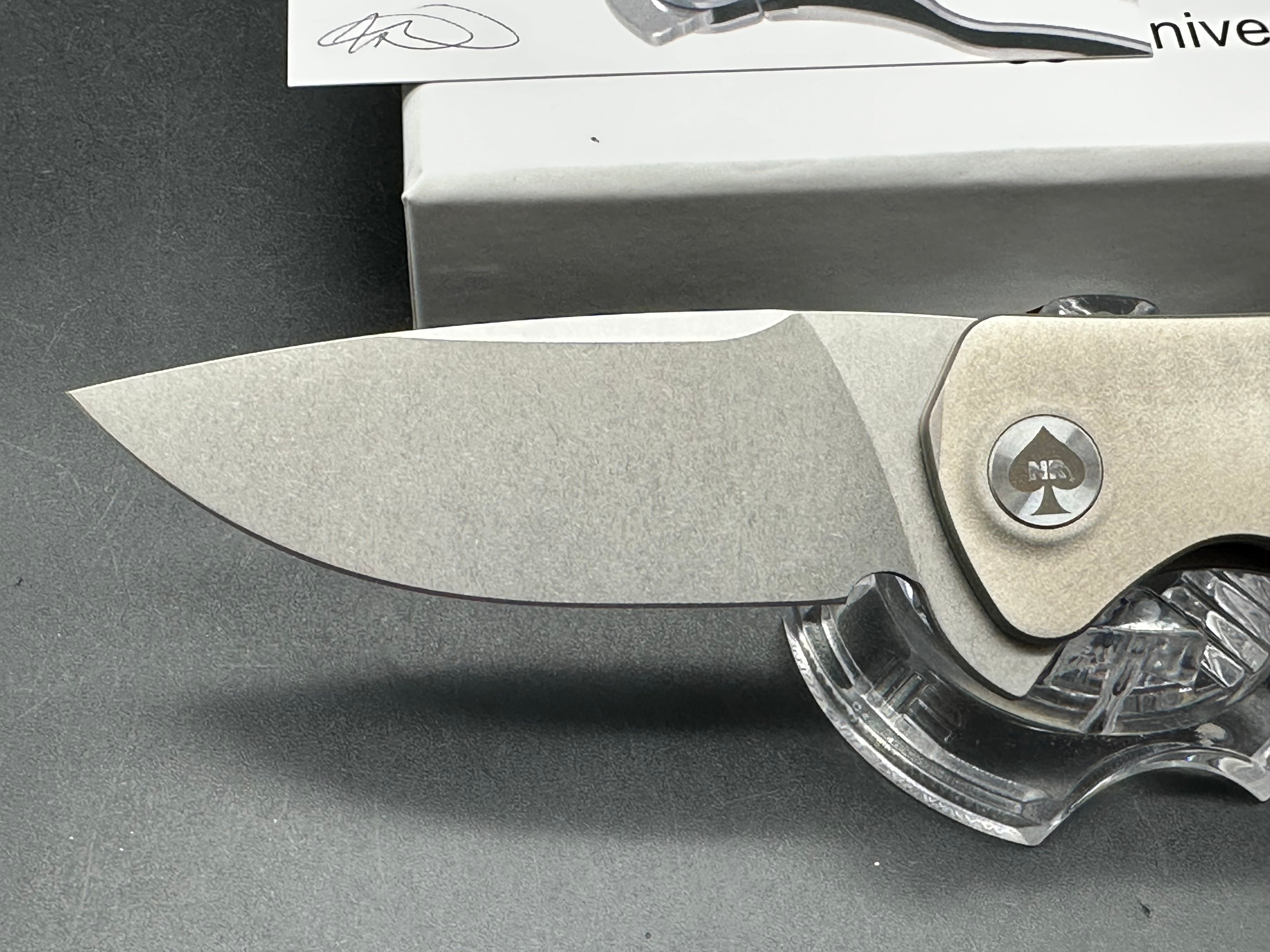 NRiggi Knives "JERSEY" Laser Engraved Wave Titanium Scales w/CPM 20CV bead blast blade