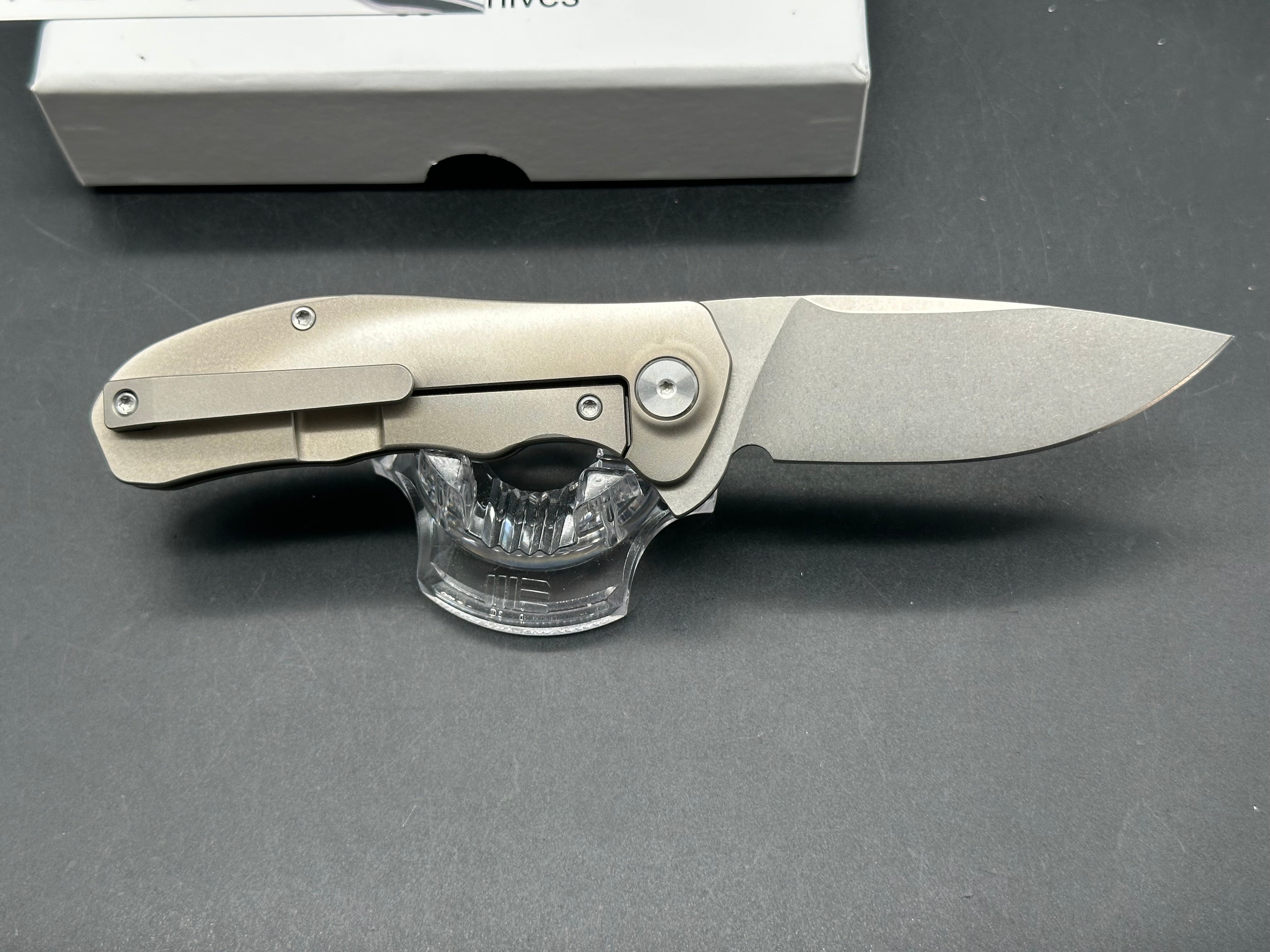 NRiggi Knives "JERSEY" Laser Engraved Wave Titanium Scales w/CPM 20CV bead blast blade