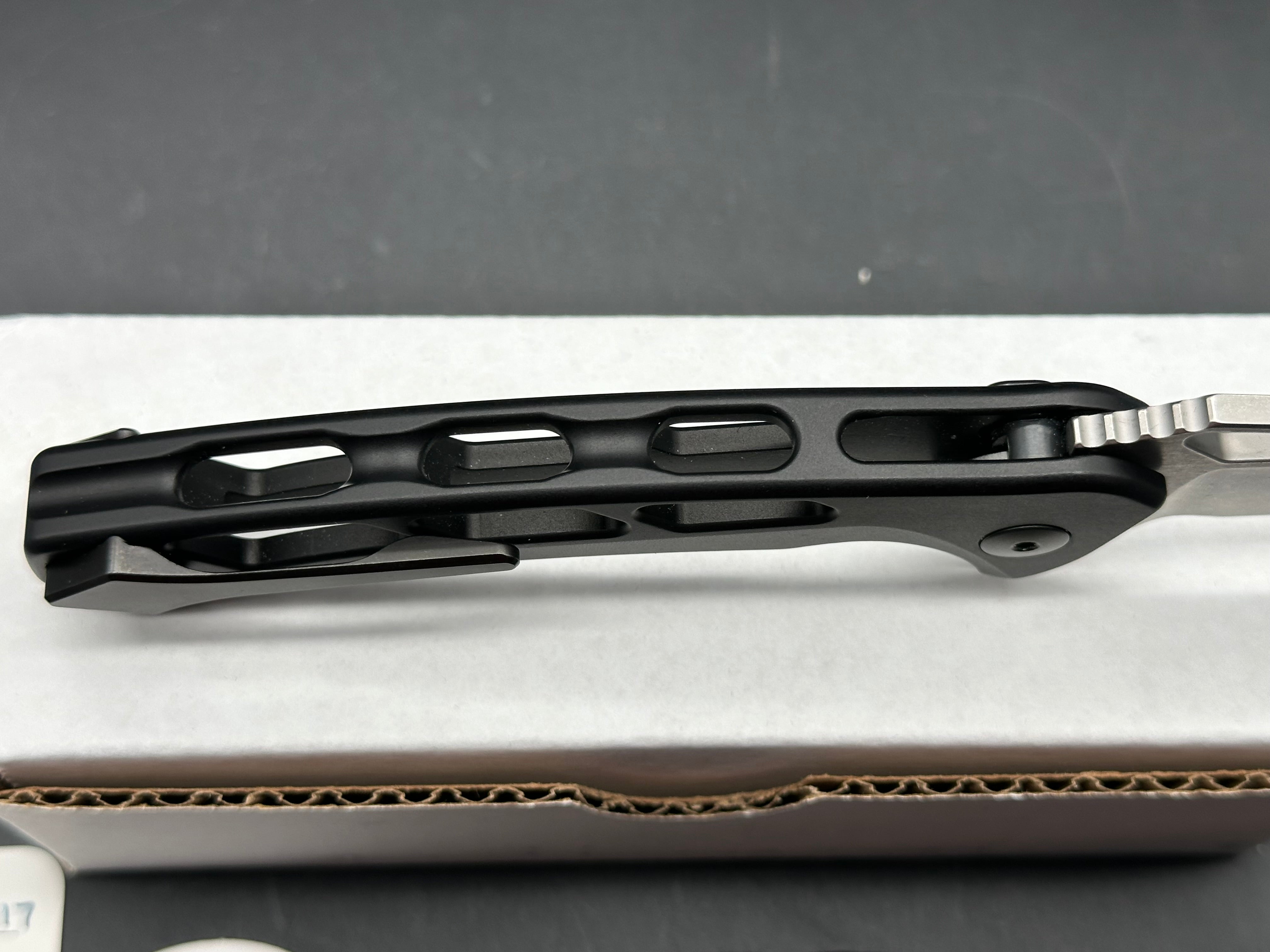 Dead Reckon Knives Ridgeback Integral Vertebrae, 3.42" CPM MagnaCut Stonewash Reverse Tanto Blade with Black Integral Vertebrae Aluminum Scale