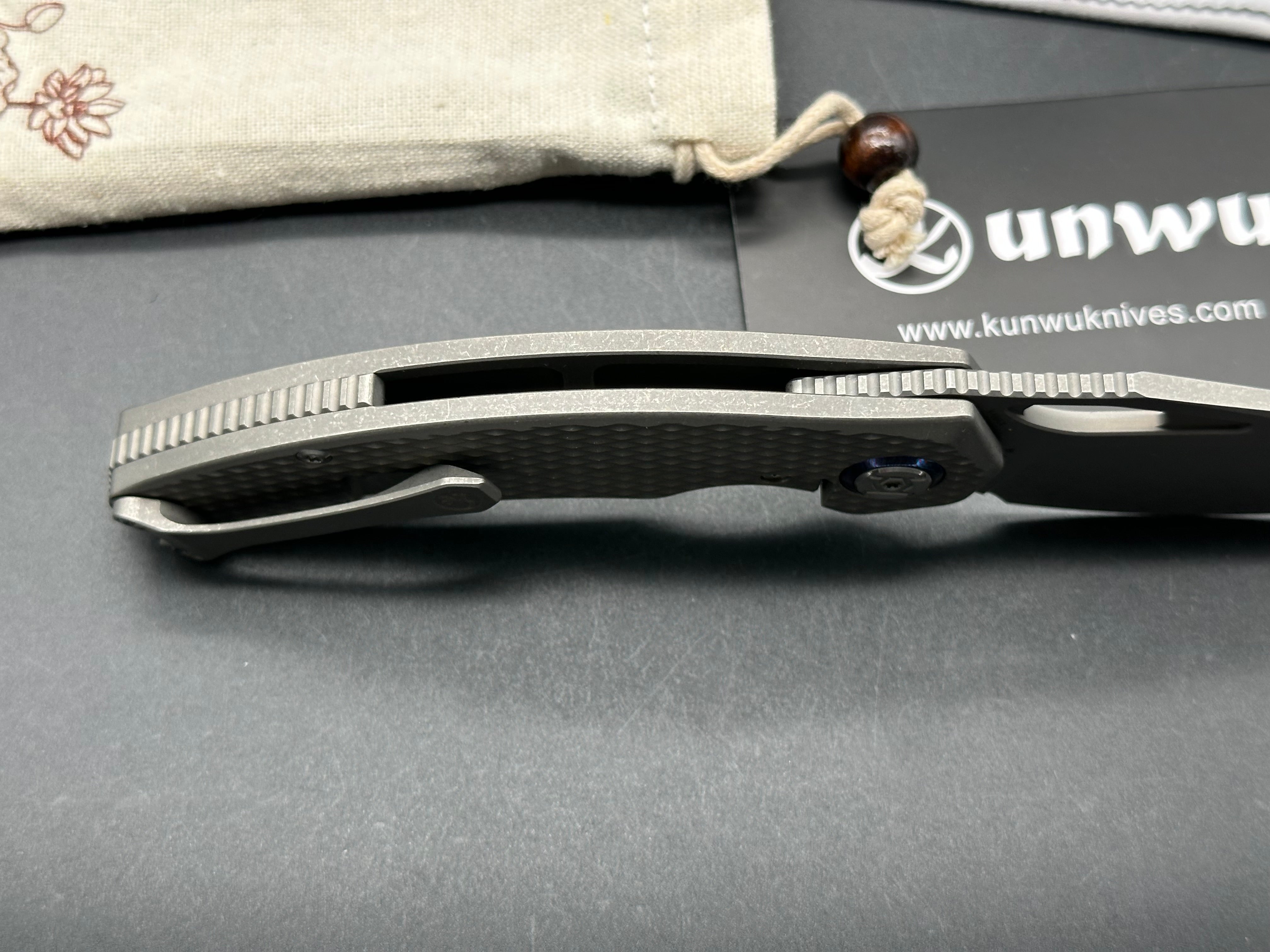 Kunwu Knives Padre Vanax Frame Lock Knife Stonewash Titanium (3.4" SW)