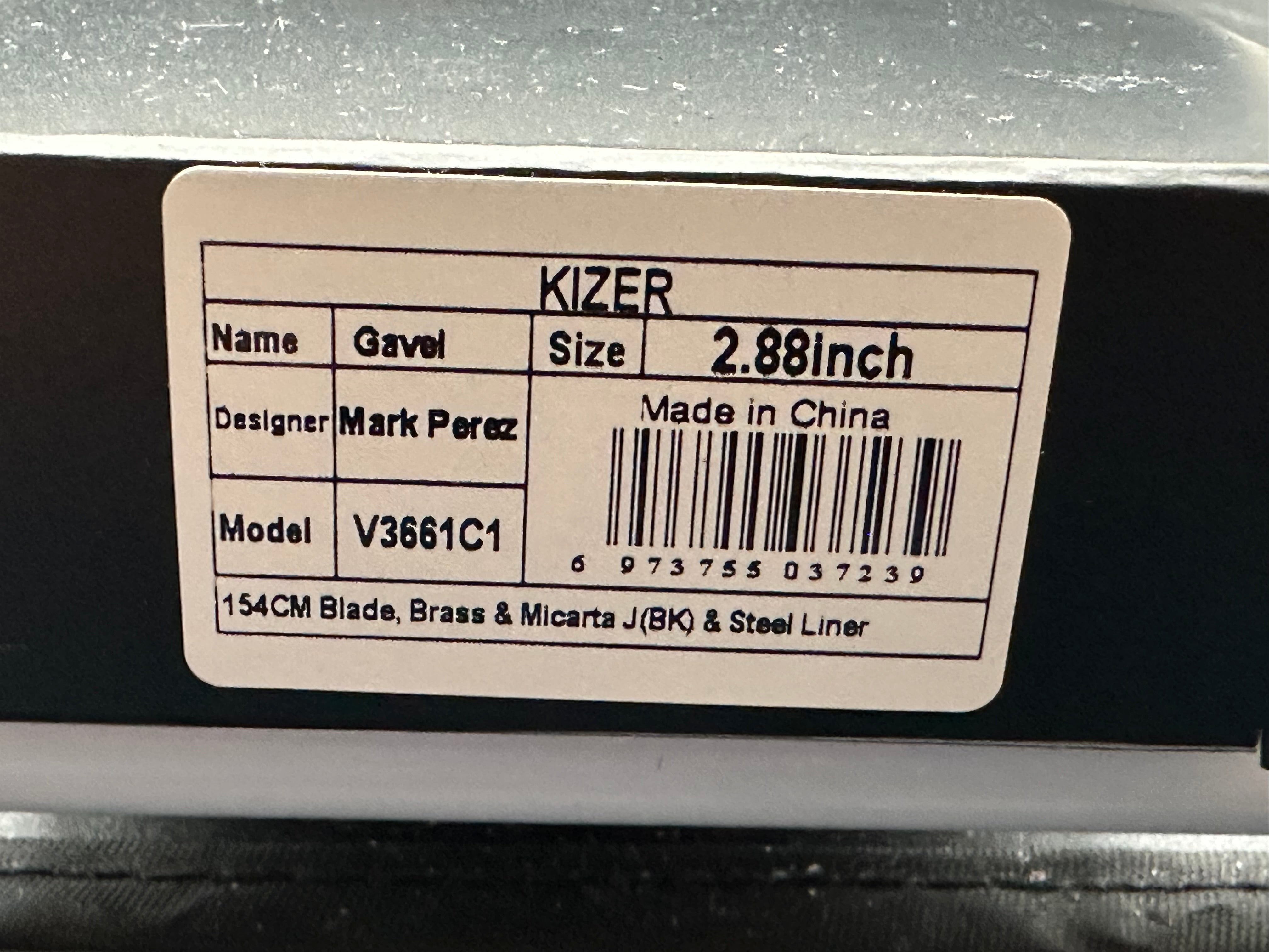 KIZER GAVEL 154CM BLADE LINER LOCK BRASS/MICARTA HANDLE V3661C1