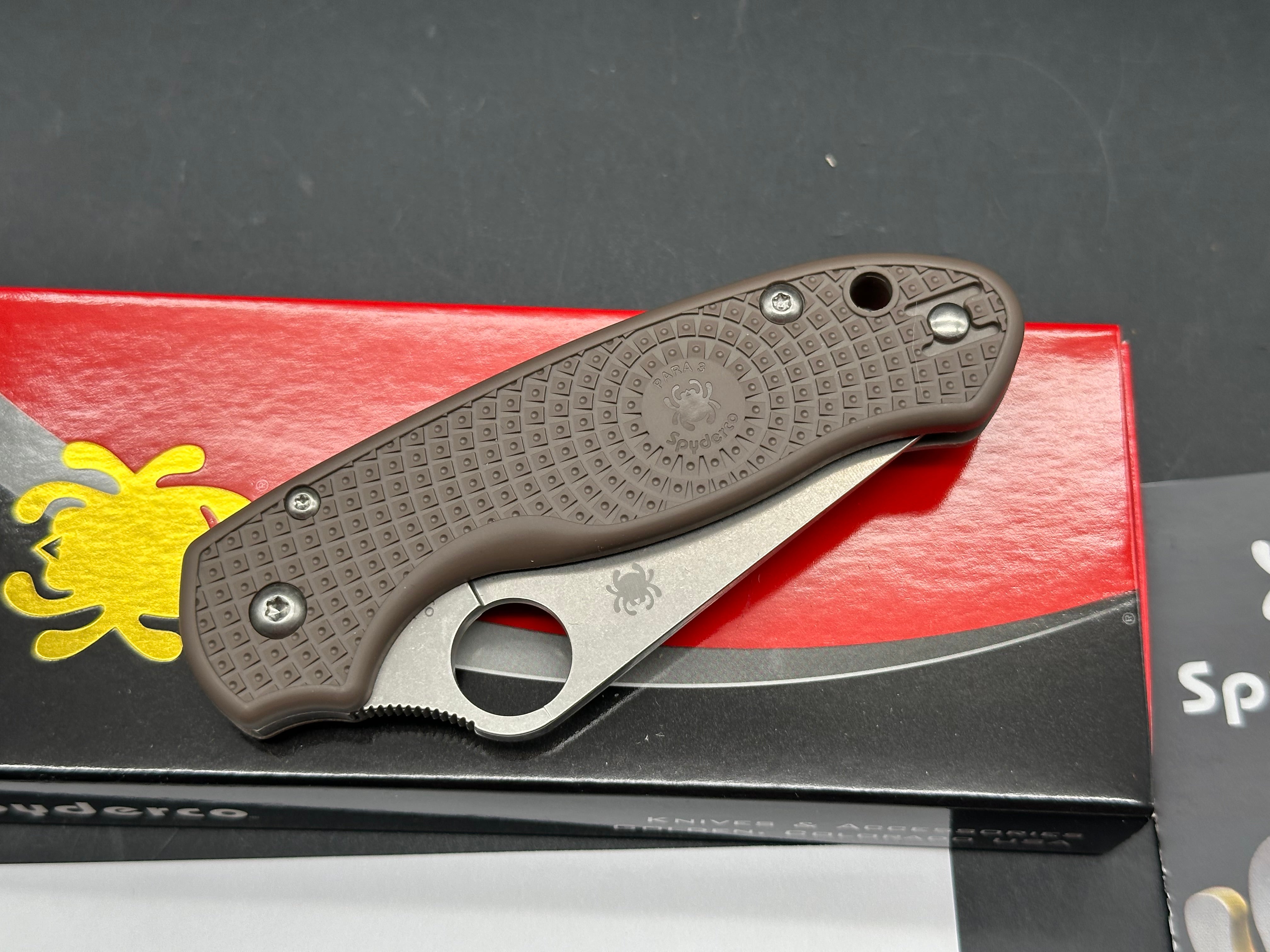 Spyderco Para 3 Lightweight (Sprint Run), 2.93" CPM 15V Stonewash Blade with Brown FRN Scales