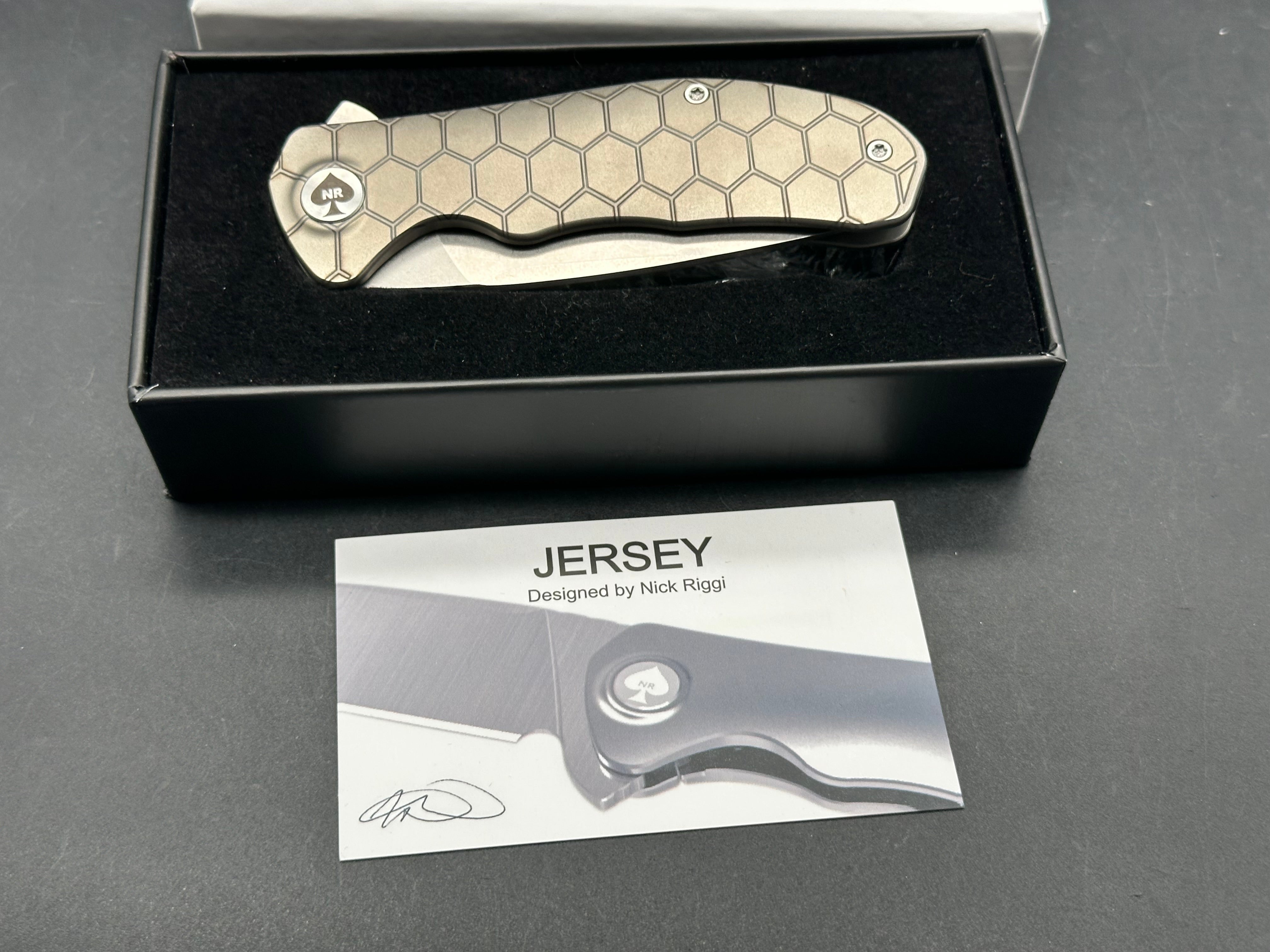 NRiggi Knives "JERSEY" Laser Engraved Titanium Scales w/CPM 20CV stonewash blade