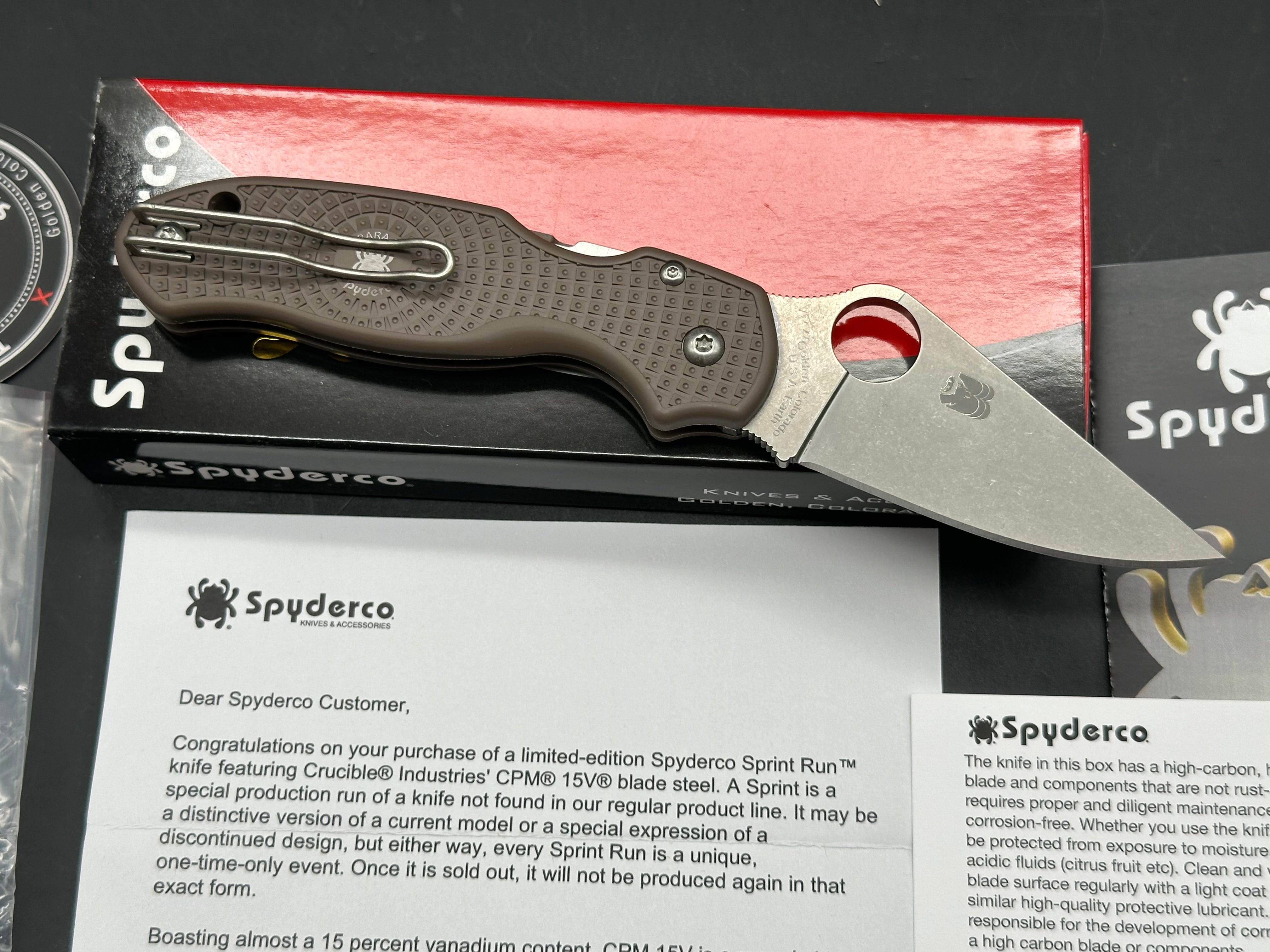 Spyderco Para 3 Lightweight (Sprint Run), 2.93" CPM 15V Stonewash Blade with Brown FRN Scales