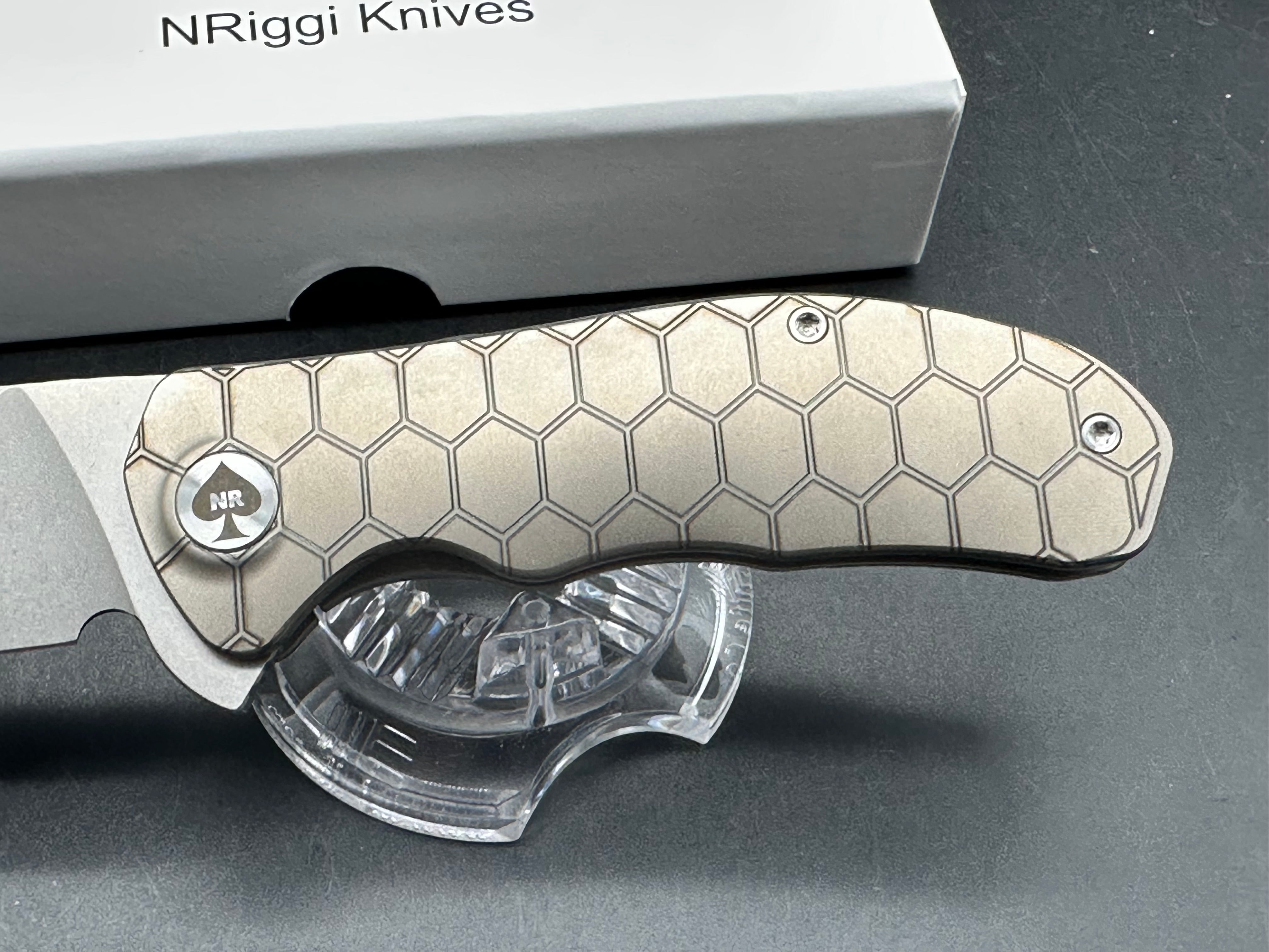NRiggi Knives "JERSEY" Laser Engraved Titanium Scales w/CPM 20CV stonewash blade