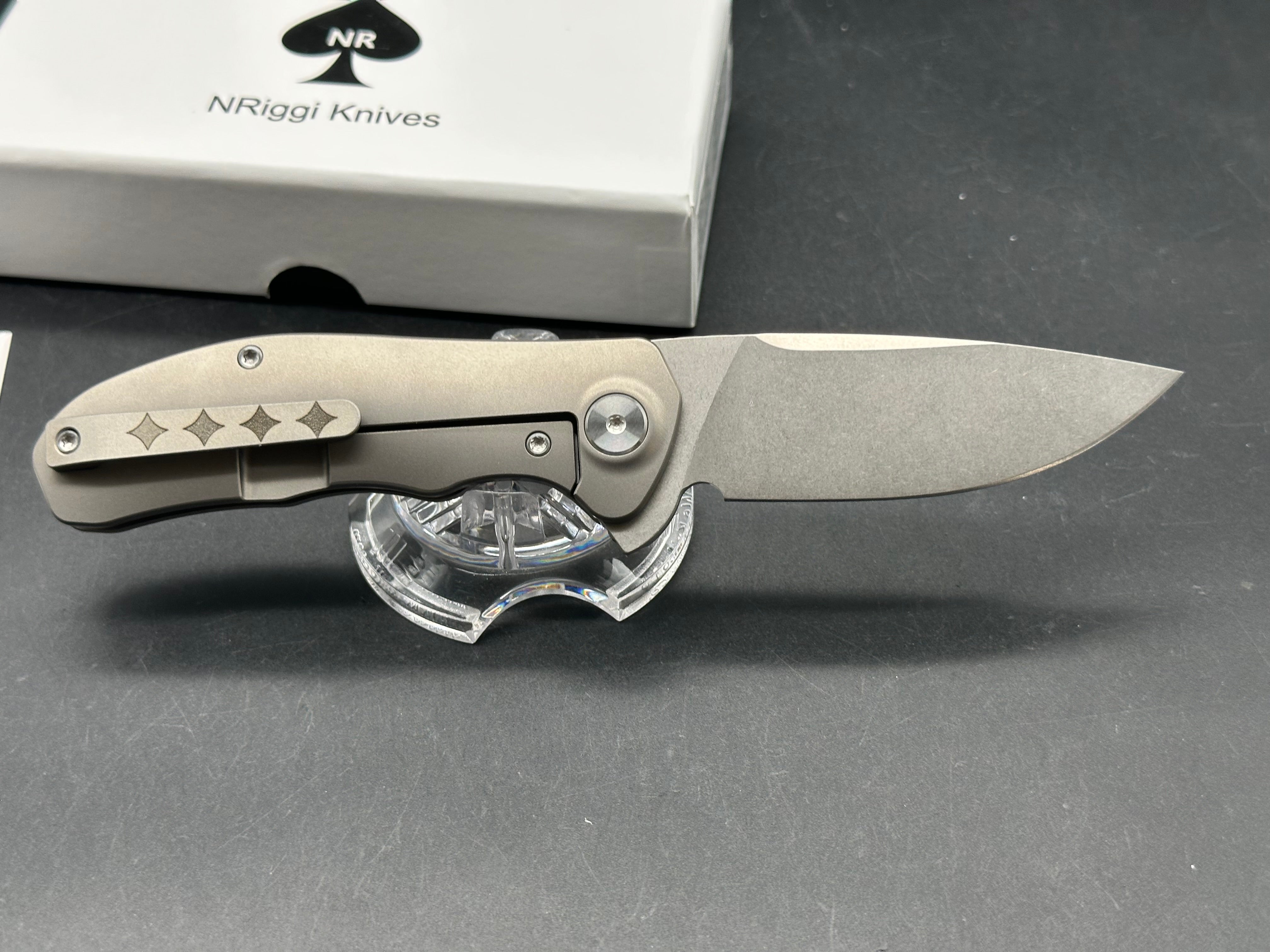 NRiggi Knives "JERSEY" Laser Engraved Titanium Scales w/CPM 20CV stonewash blade