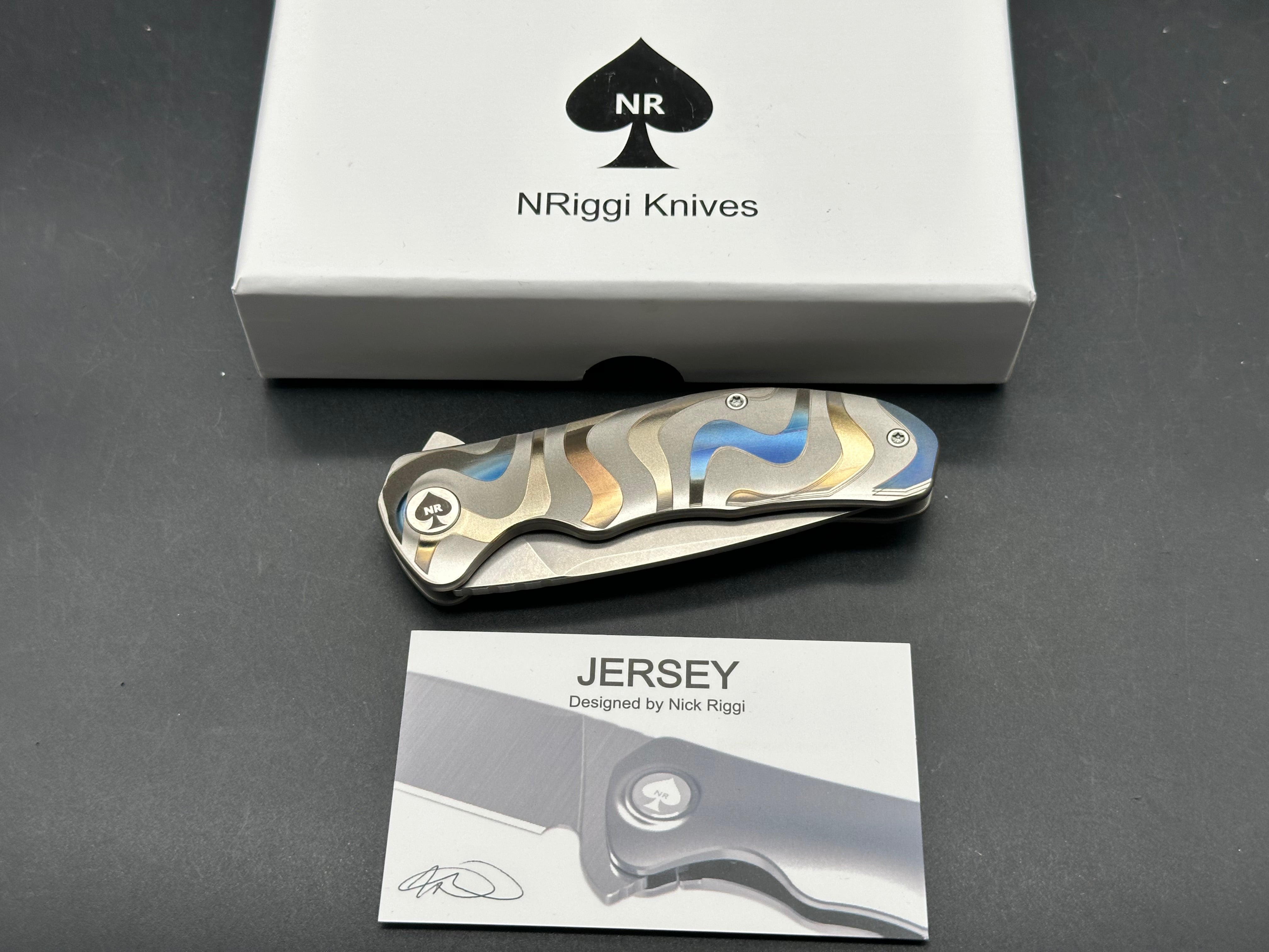 NRiggi Knives "JERSEY" Laser Engraved Titanium Scales w/CPM 20CV stonewash blade