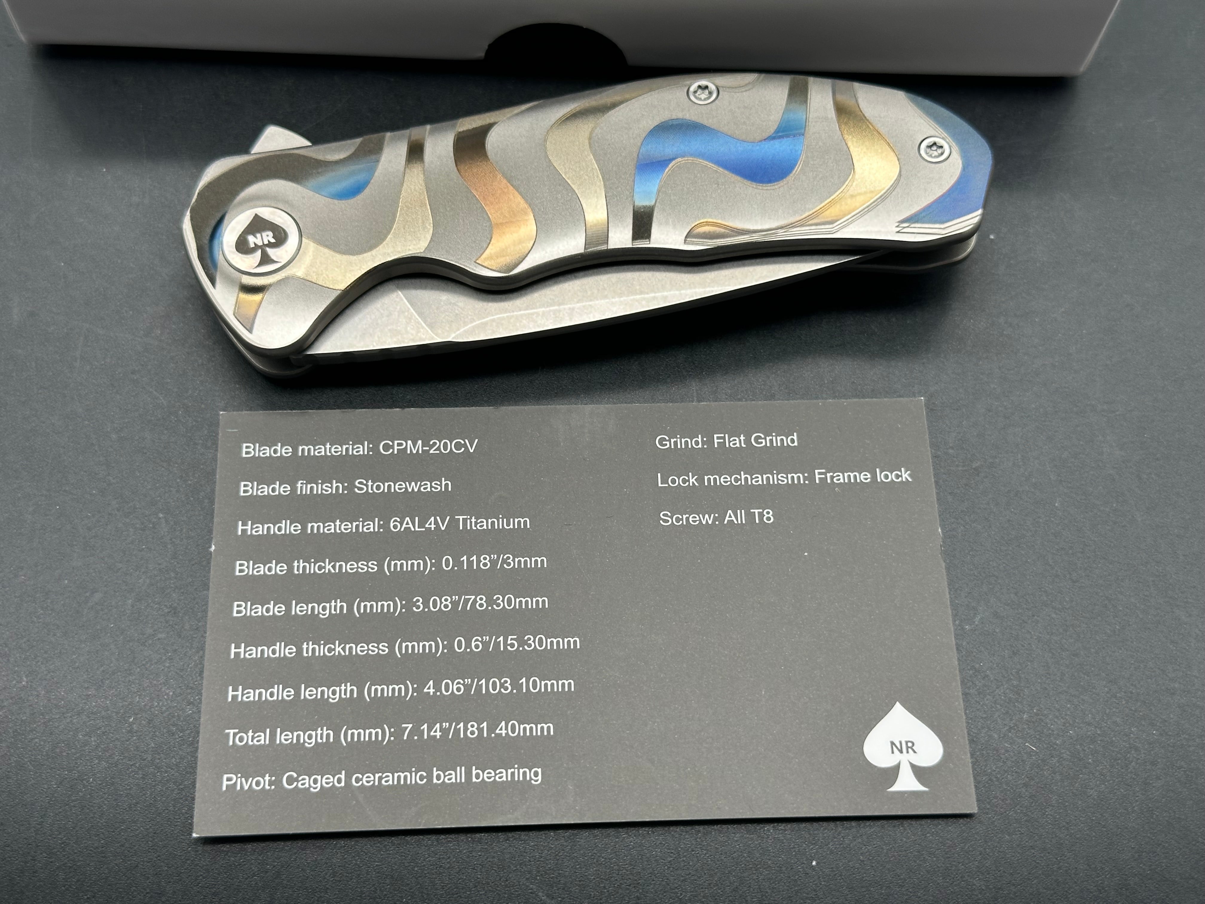 NRiggi Knives "JERSEY" Laser Engraved Titanium Scales w/CPM 20CV stonewash blade