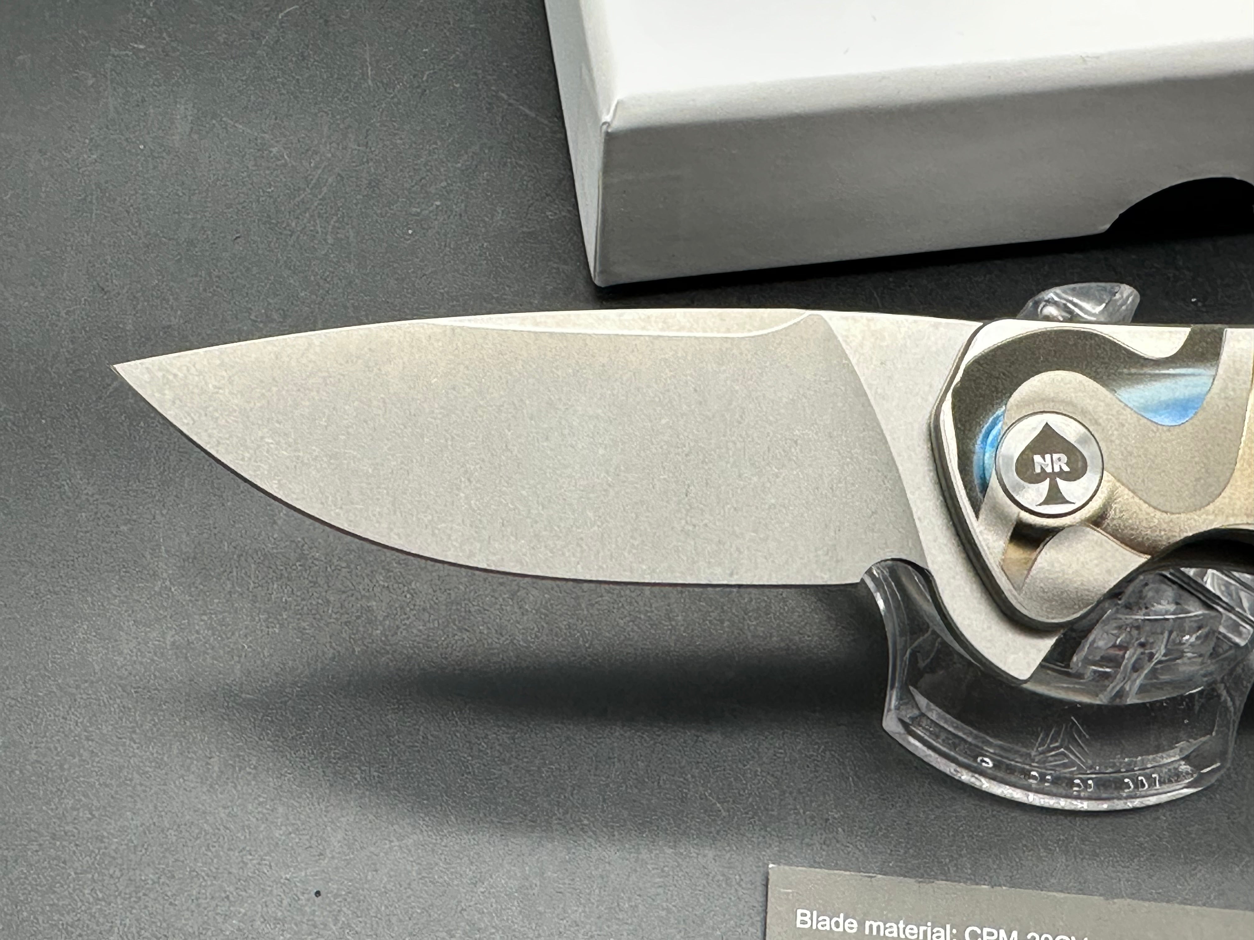 NRiggi Knives "JERSEY" Laser Engraved Titanium Scales w/CPM 20CV stonewash blade