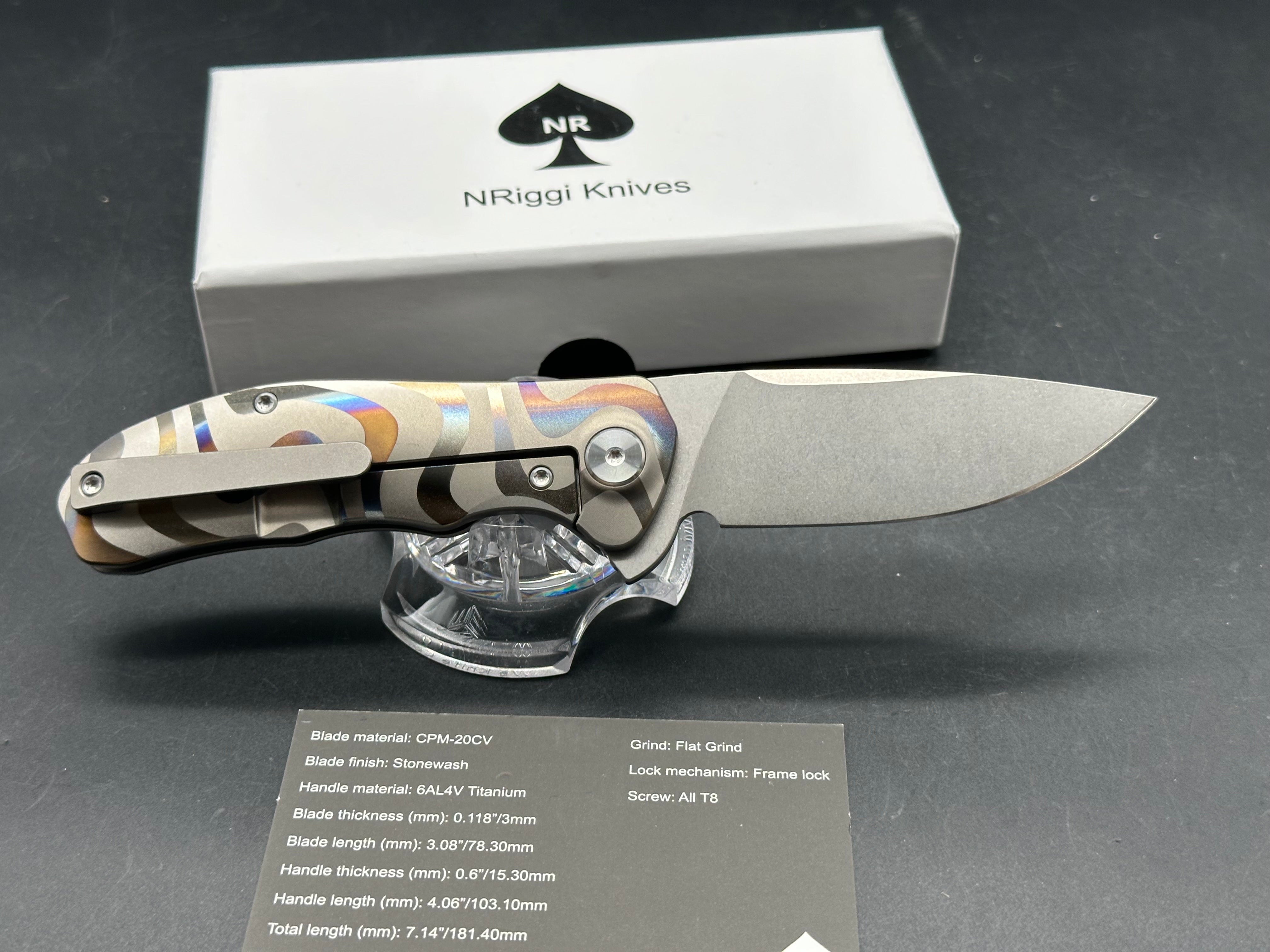 NRiggi Knives "JERSEY" Laser Engraved Titanium Scales w/CPM 20CV stonewash blade