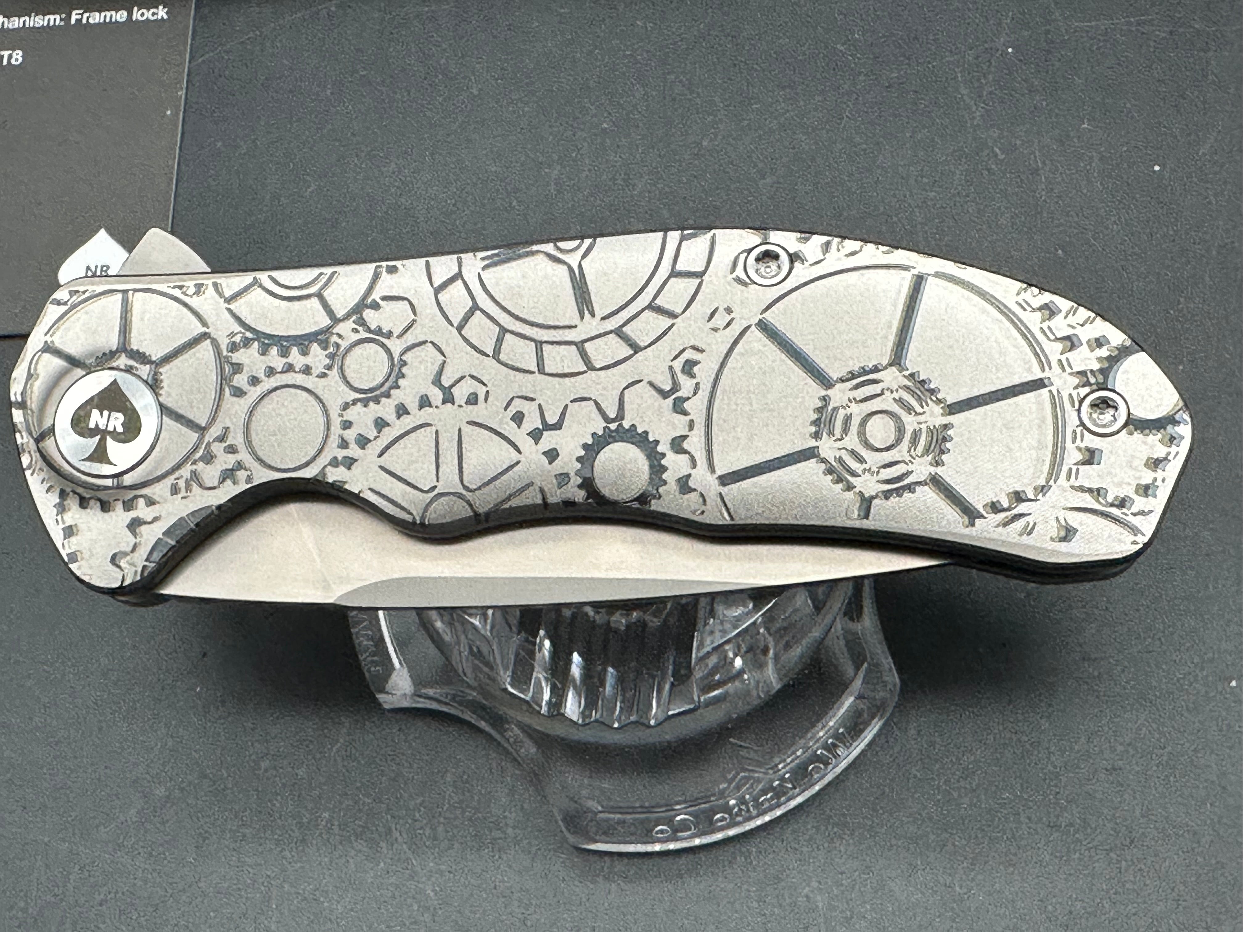 NRiggi Knives "JERSEY" Laser Engraved Titanium Scales w/CPM 20CV bead blast blade