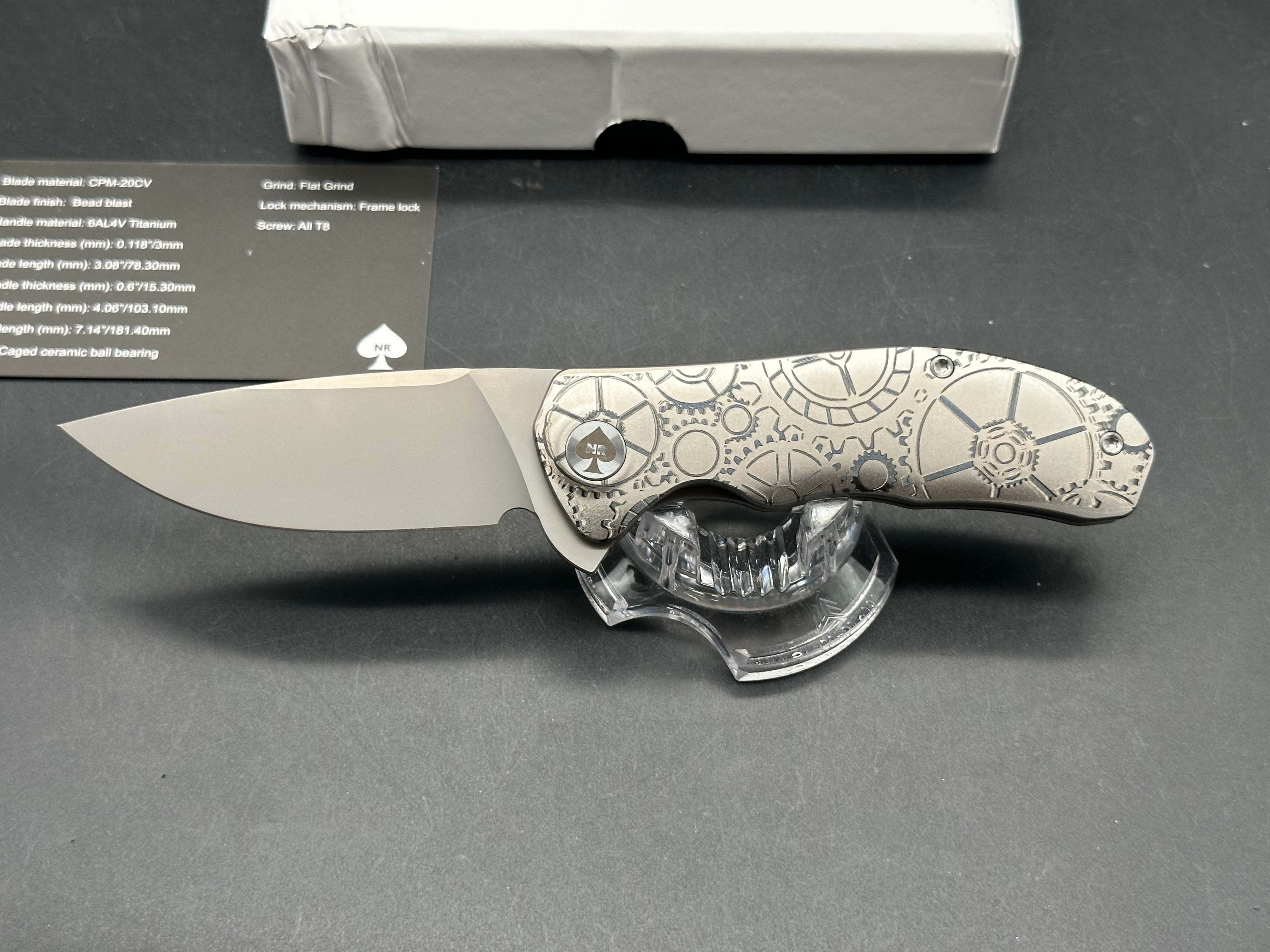 NRiggi Knives "JERSEY" Laser Engraved Titanium Scales w/CPM 20CV bead blast blade