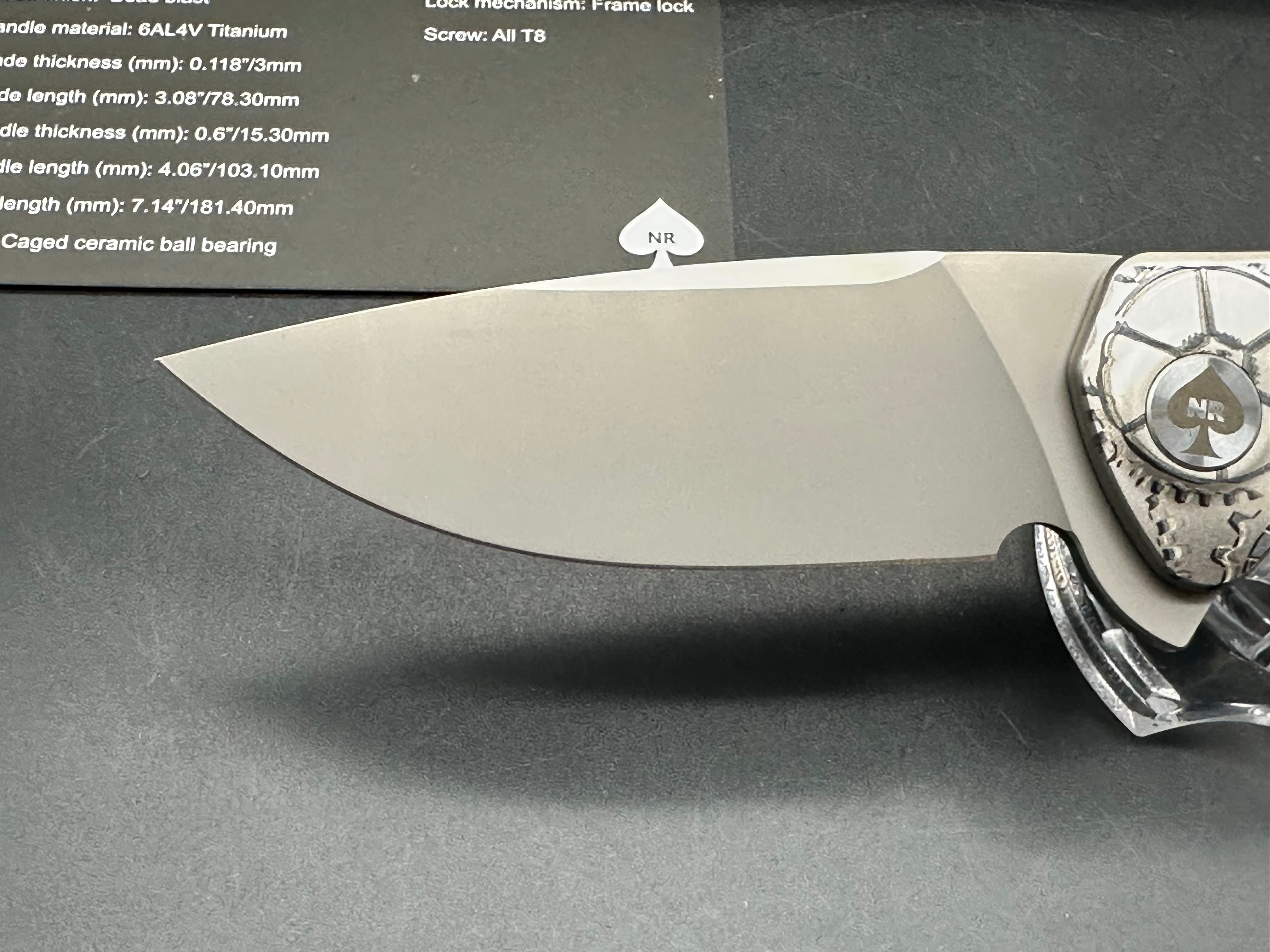 NRiggi Knives "JERSEY" Laser Engraved Titanium Scales w/CPM 20CV bead blast blade
