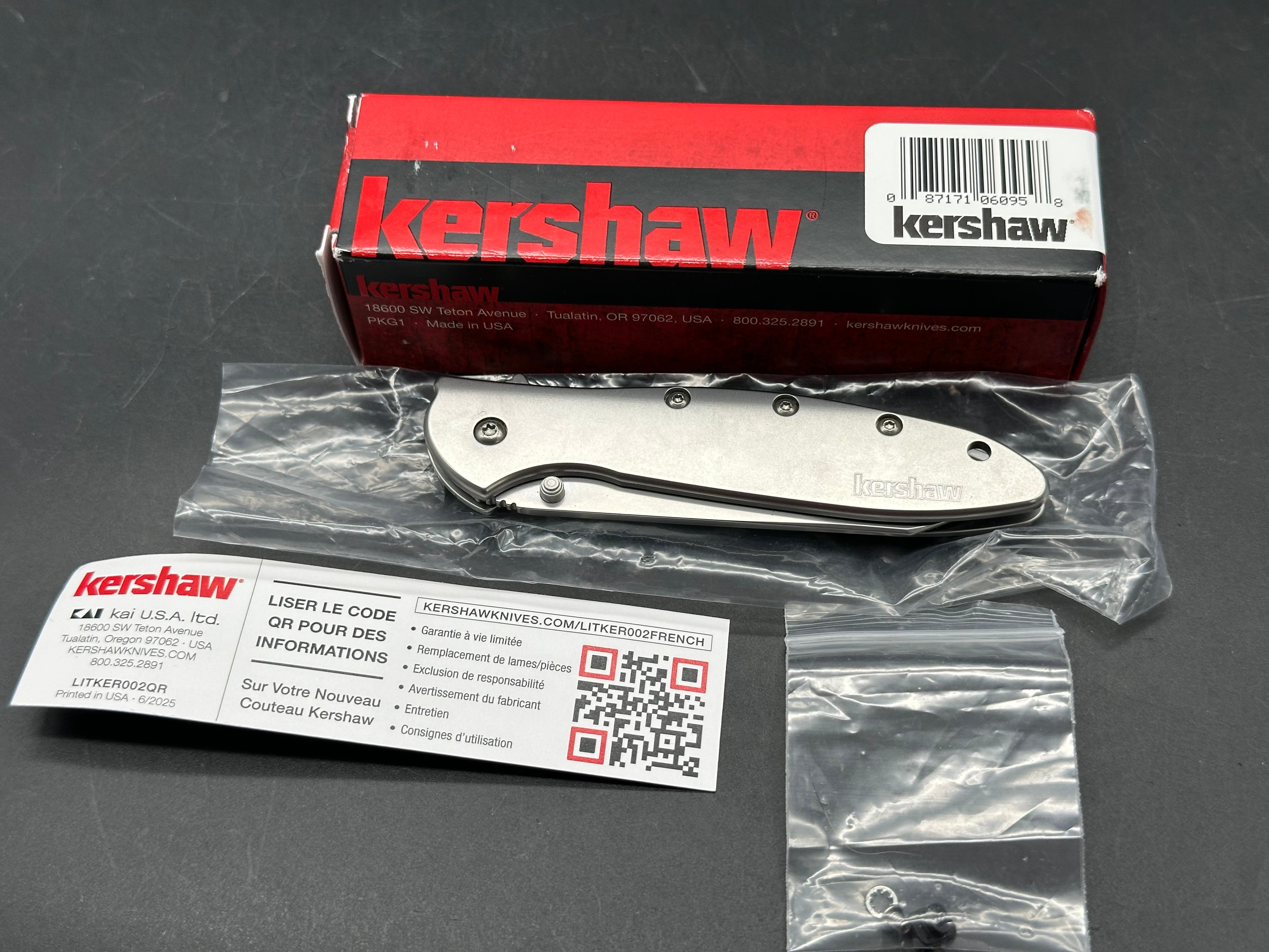 Kershaw Random Leek, 3" 14C28N Bead Blasted Reverse Tanto Blade with Bead Blasted 410 Stainless Steel Frame Lock Scales