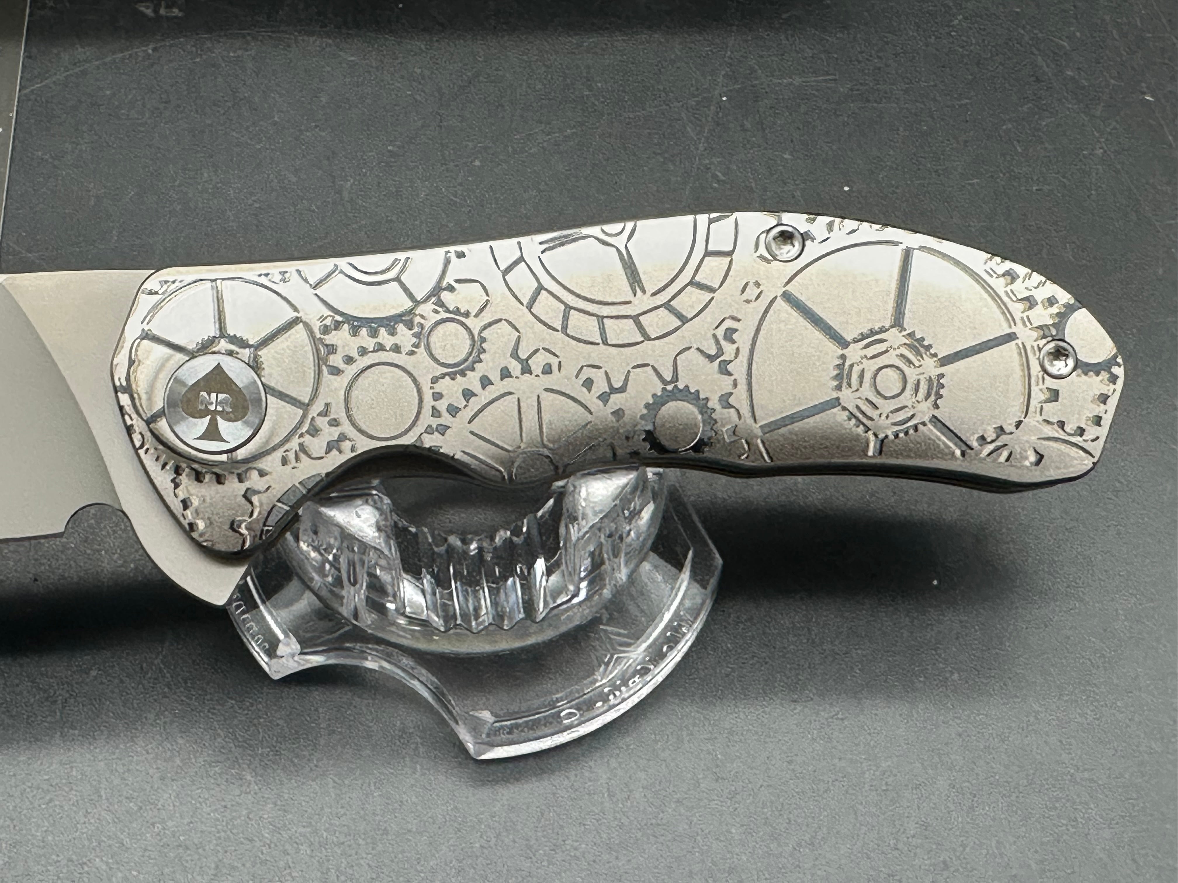NRiggi Knives "JERSEY" Laser Engraved Titanium Scales w/CPM 20CV bead blast blade