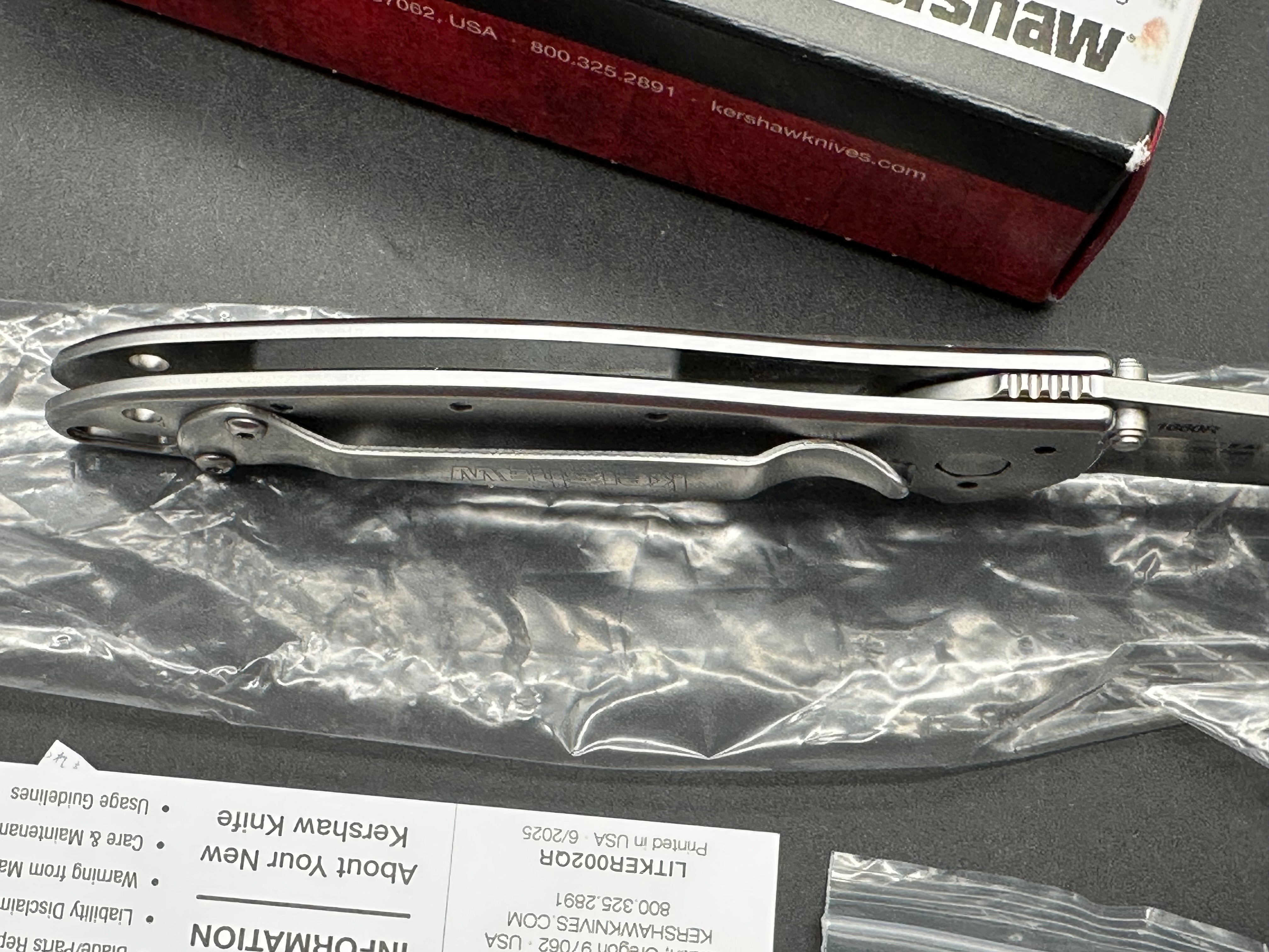 Kershaw Random Leek, 3" 14C28N Bead Blasted Reverse Tanto Blade with Bead Blasted 410 Stainless Steel Frame Lock Scales