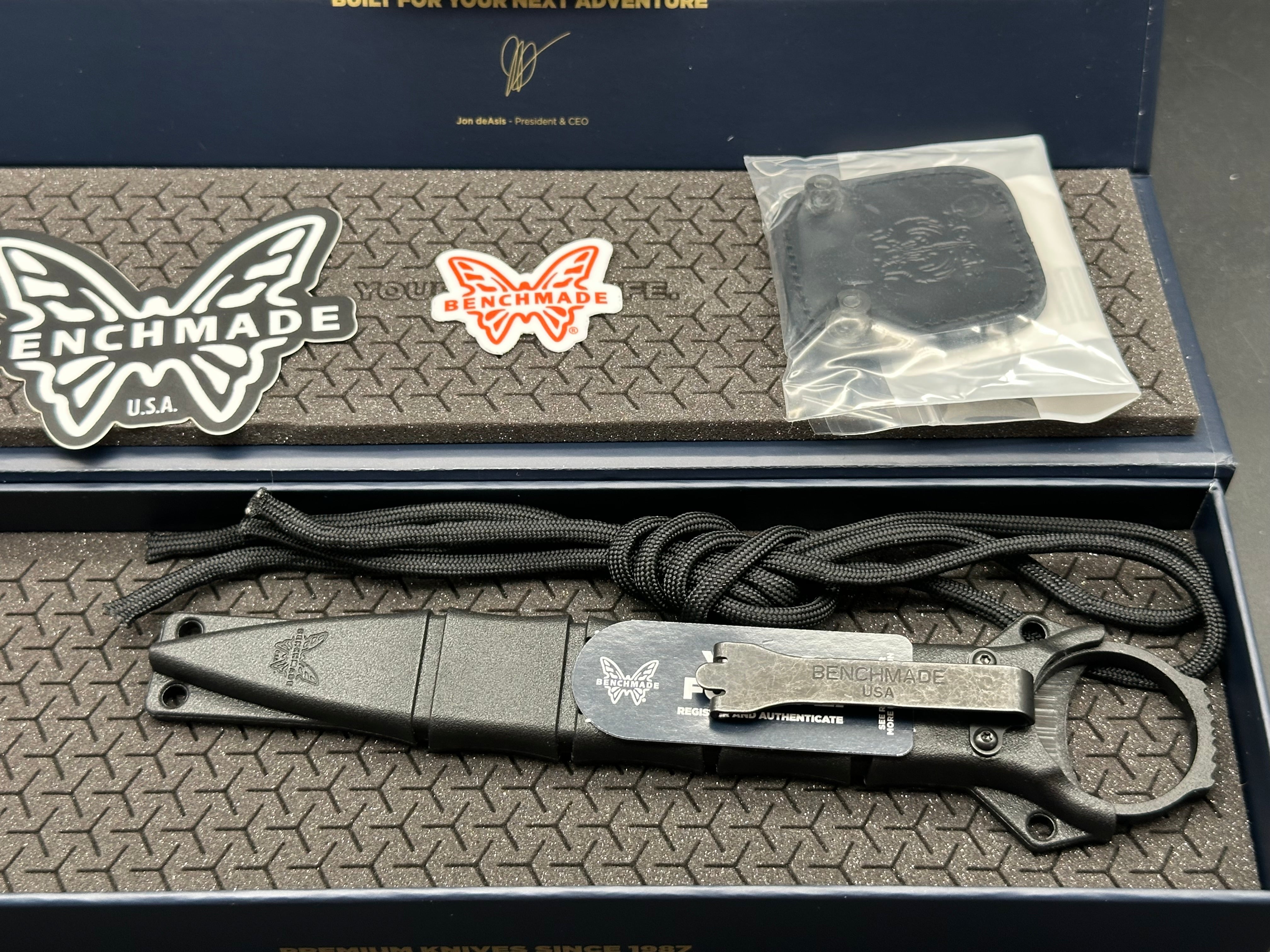 Benchmade SOCP Dagger, 3.22" 440C Black Powdercoat Double Edge Dagger Blade with Kydex Sheath and SOCP Black Leather Backplate