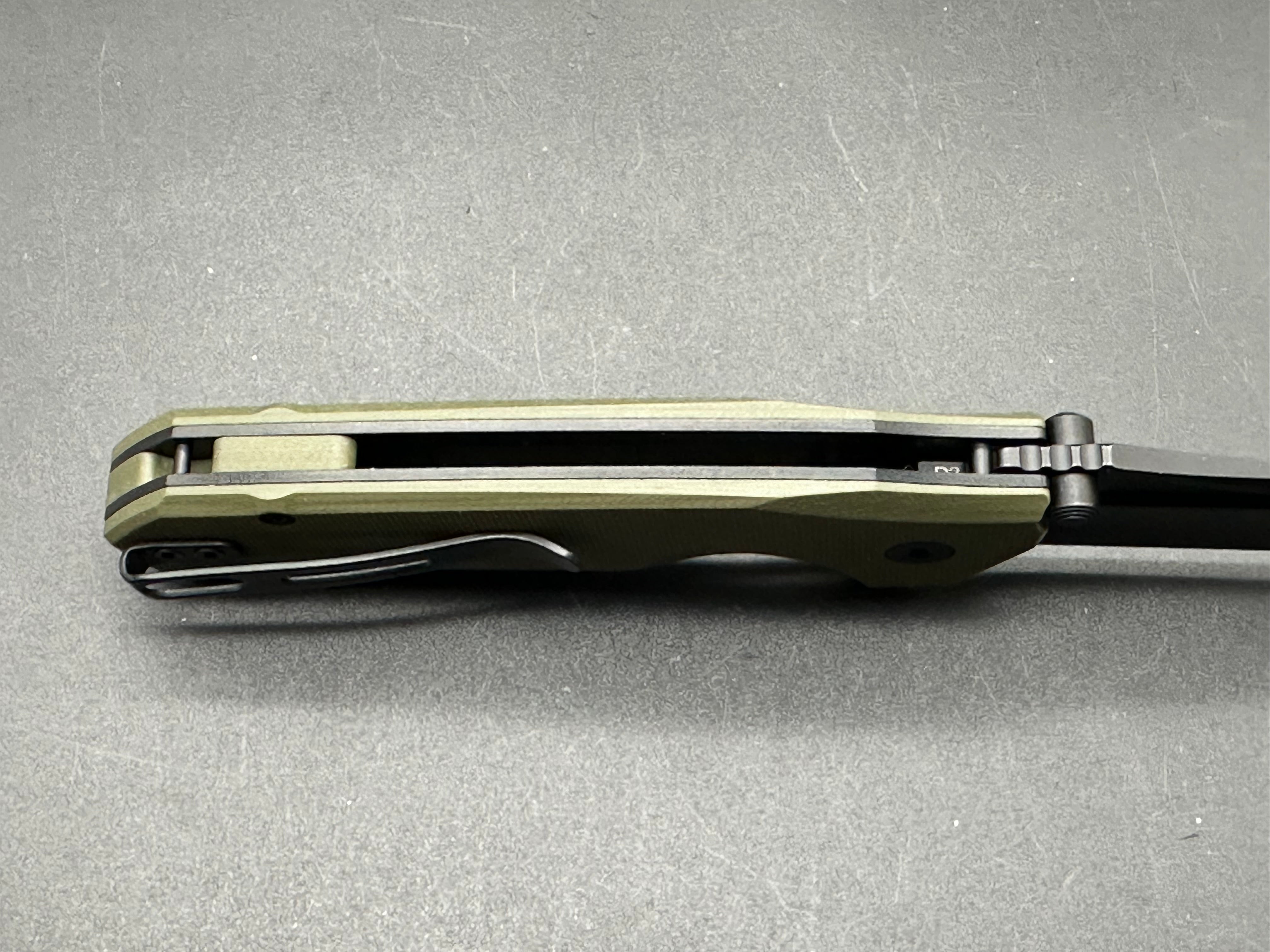 REMETTE Folding Pocket Knife Rhino, 3" D2 Steel Unique Blade Green G10 Handle EDC Knife